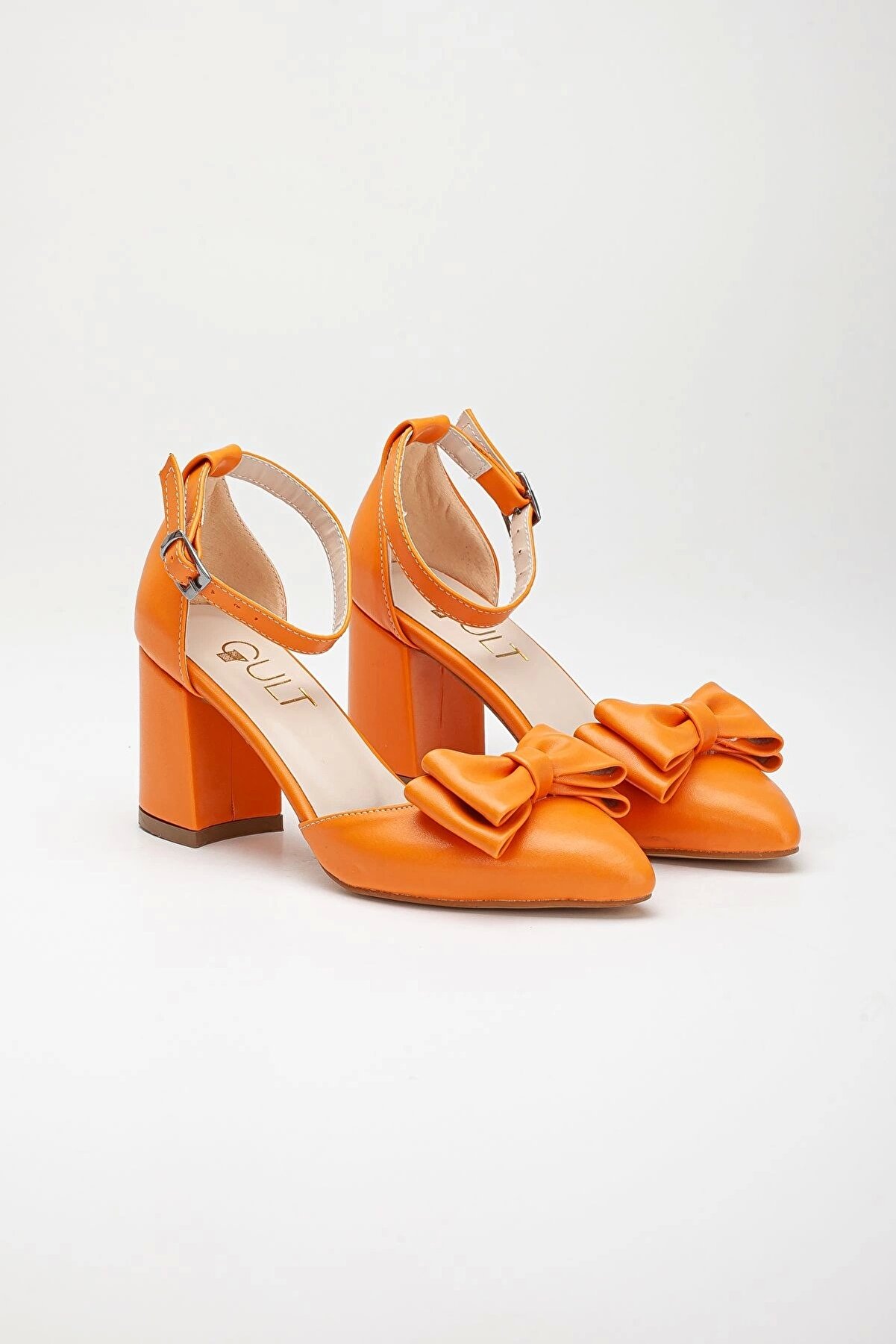 Gult Kadın Kalın Kısa Topuklu Papyonlu Yazlık Ayakkabı Turuncu