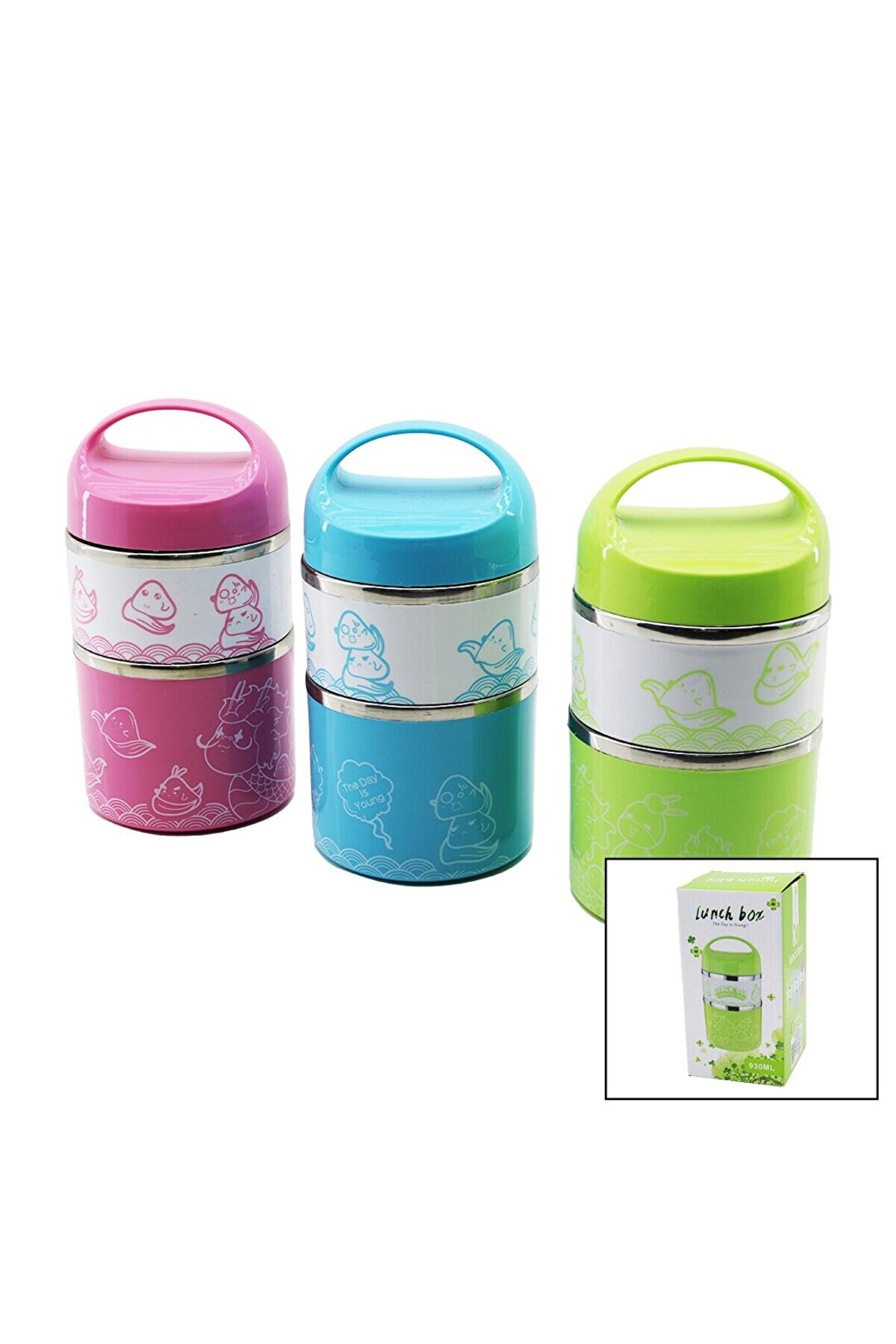 Go İthalat Sabi̇t Kulplu - Resi̇mli̇ - Renkli̇ 2Li̇ Sefer Tası - Saklama Kabı 930Ml (4457)