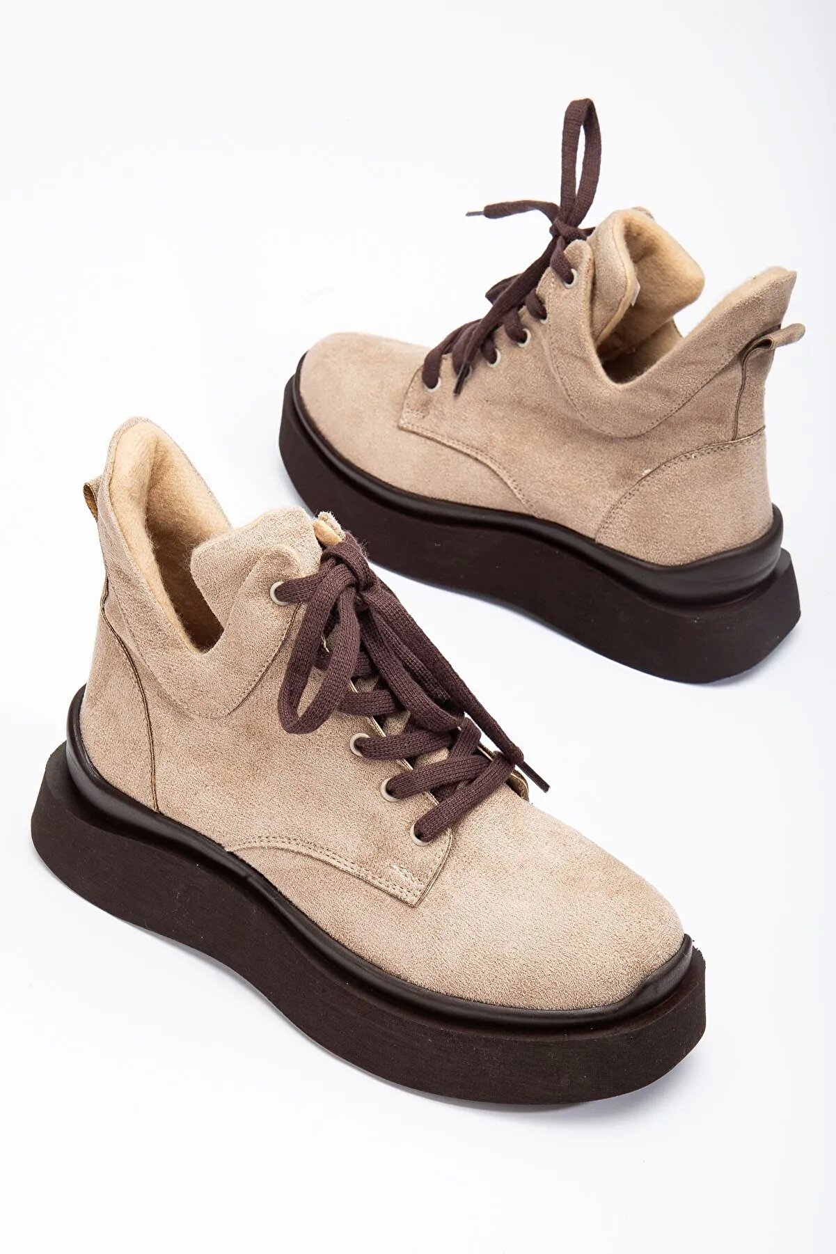 Gult Kadın Bot Dana Süet Bağcıklı