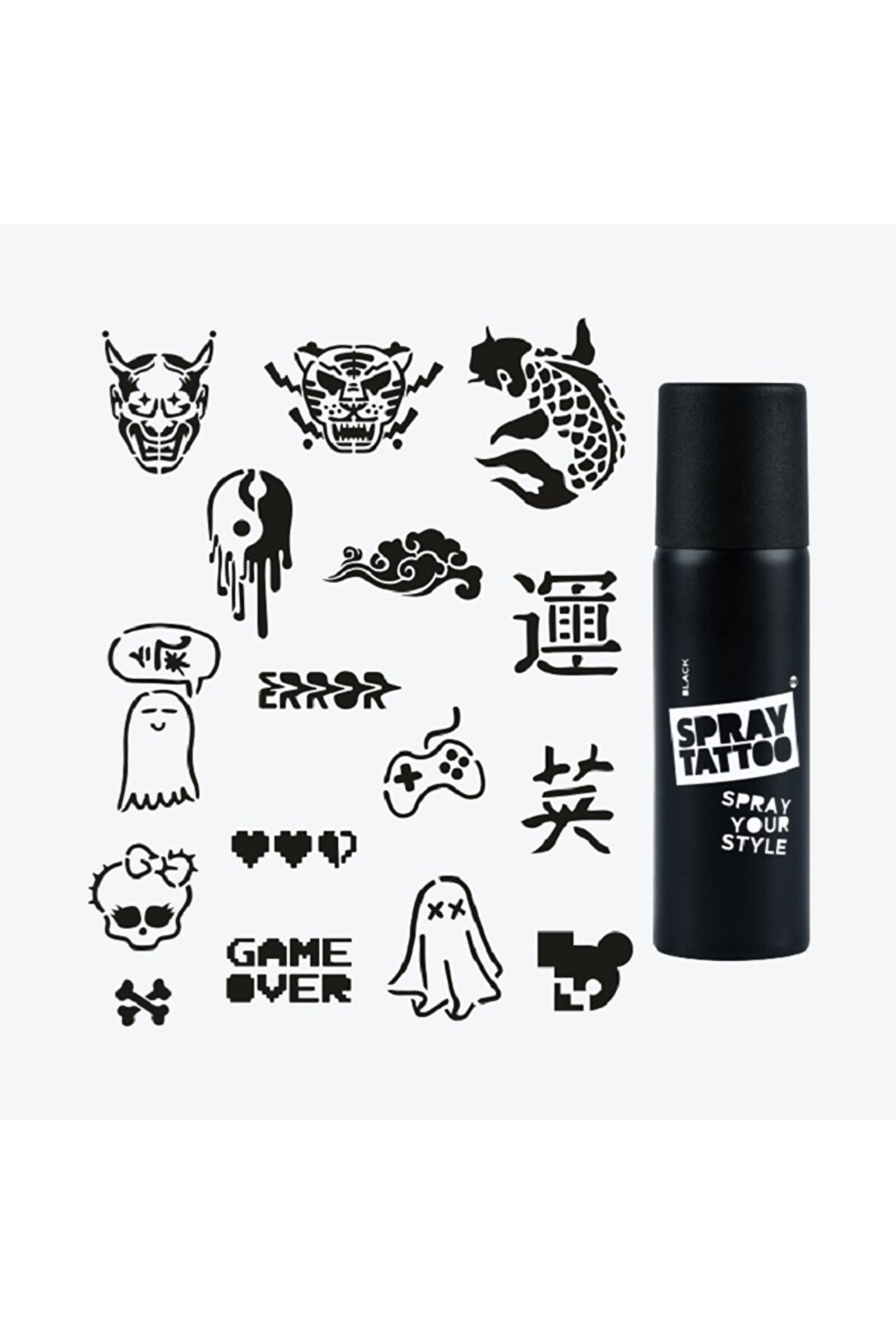 Ai̇rbrush Tattoo Tokyo Ci̇ty Pack Spray Tattoo Geçi̇ci̇ Dövme Seti̇ 16 Desen 1 Sprey