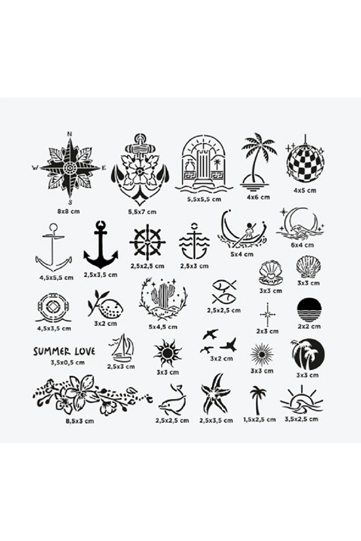 Ai̇rbrush Tattoo Bodrum Ci̇ty Pack Ge&ccedil;i̇ci̇ D&ouml;vme Şablon Seti̇ 30 Desen Spreysi̇z Sadece Şablon