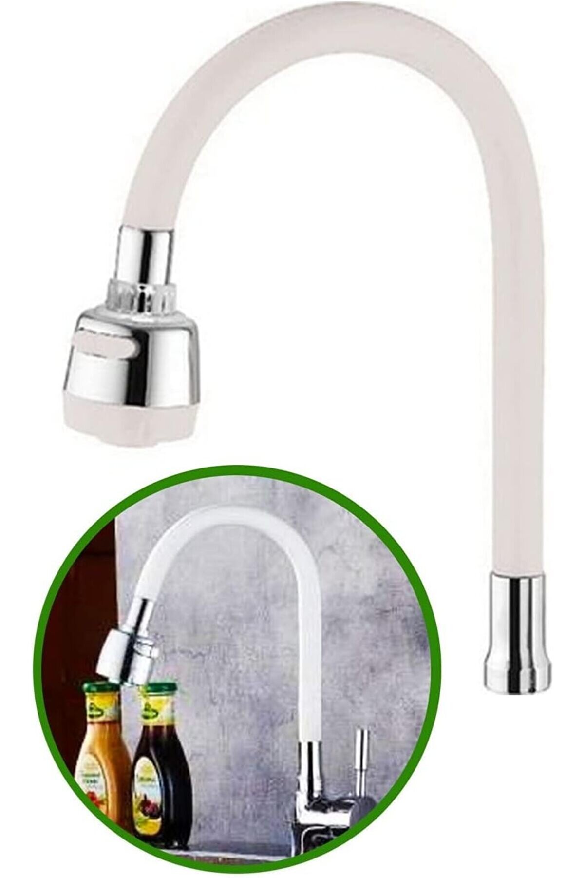 Go İthalat Renkli̇ Si̇li̇konlu Oynar Başlıklı 2 Fonksi̇yonlu Spi̇ral Musluk Başlığı - Beyaz (4457)