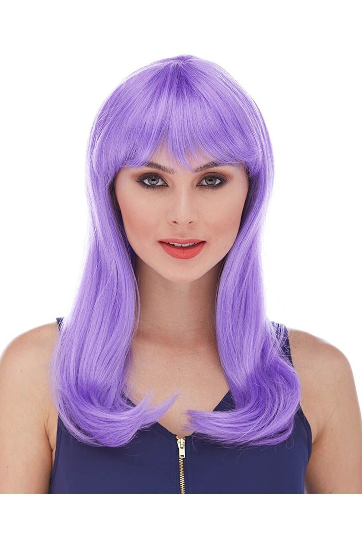 Go İthalat Mor Renk Uzun D&uuml;z Parti̇ Peruğu (5258)