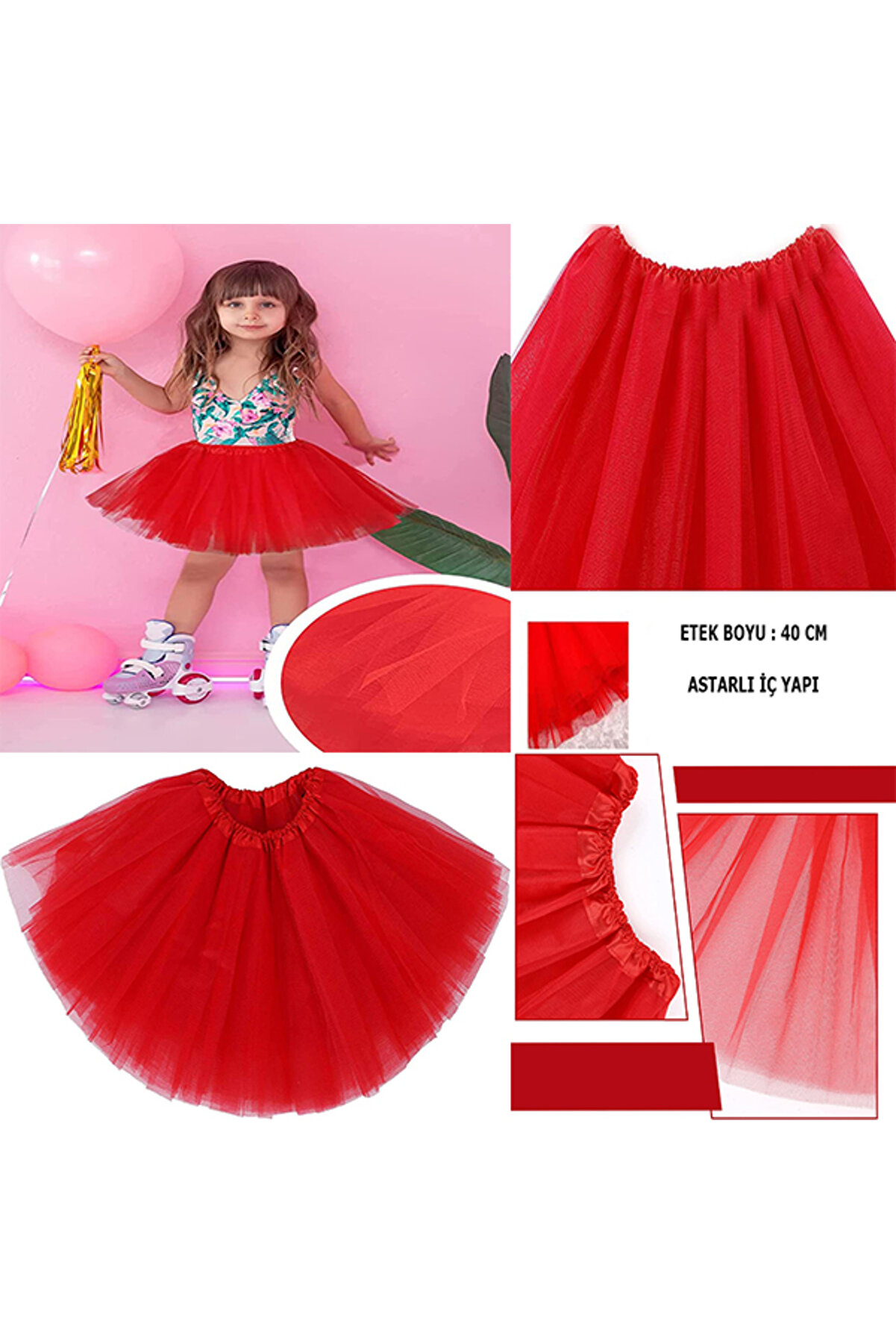Go İthalat Kırmızı Renk T&uuml;t&uuml; Etek Bale Eteği̇ G&ouml;steri̇ Eteği̇ &Ccedil;ocuk Bebek Boy (4457)
