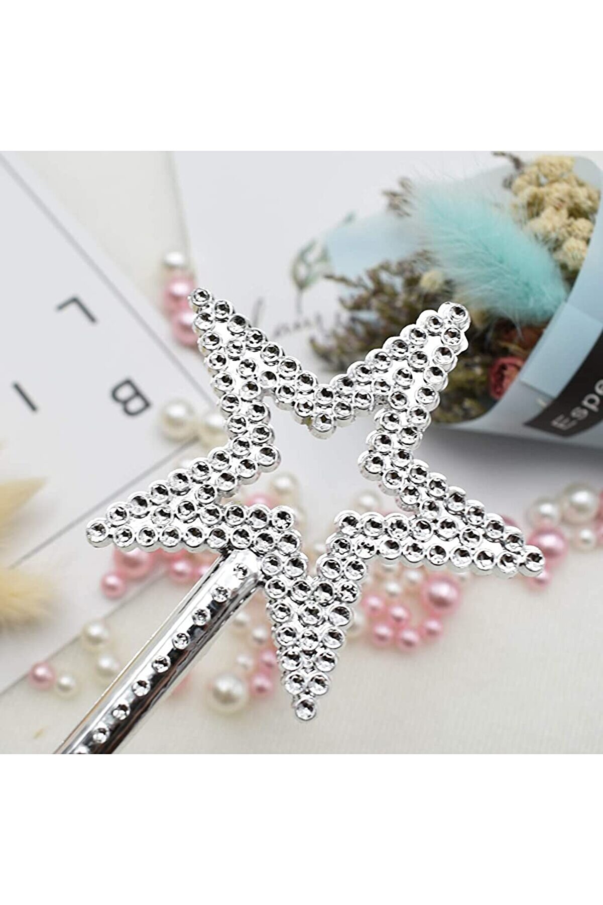 Go İthalat Yıldız Model Peri̇ Asası Melek Asası Prenses Asası Metali̇ze G&uuml;m&uuml;ş Renk (4457)