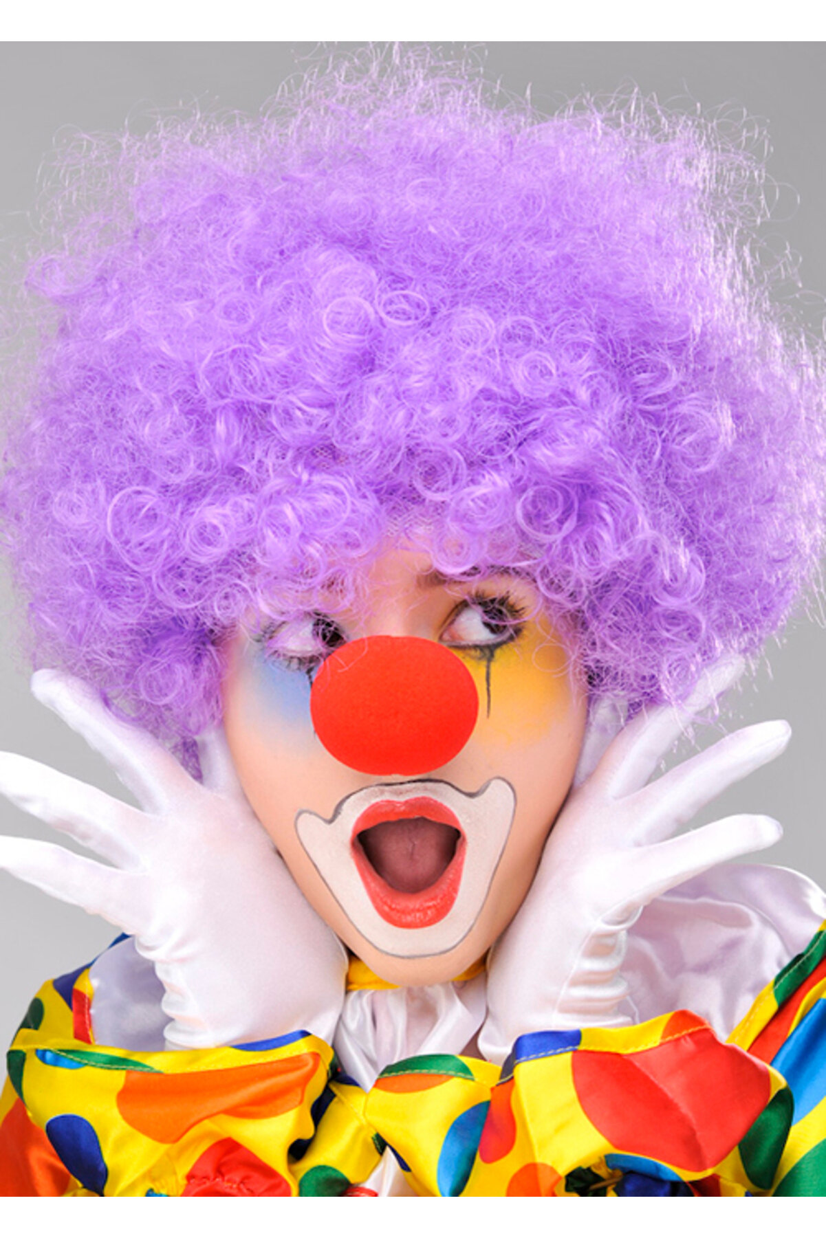 Go İthalat Mor Renk Kıvırcık Afro Bonus Peruk Takma Sa&ccedil; Ve Kırmızı Burun Seti̇ (4457)