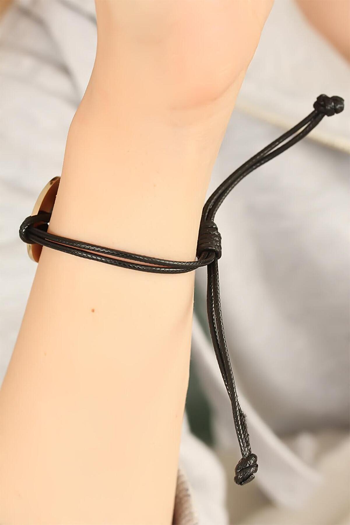 Love (Aşık) Si̇yah Deri̇ İpli̇ Uni̇sex Mood Bi̇lekli̇k