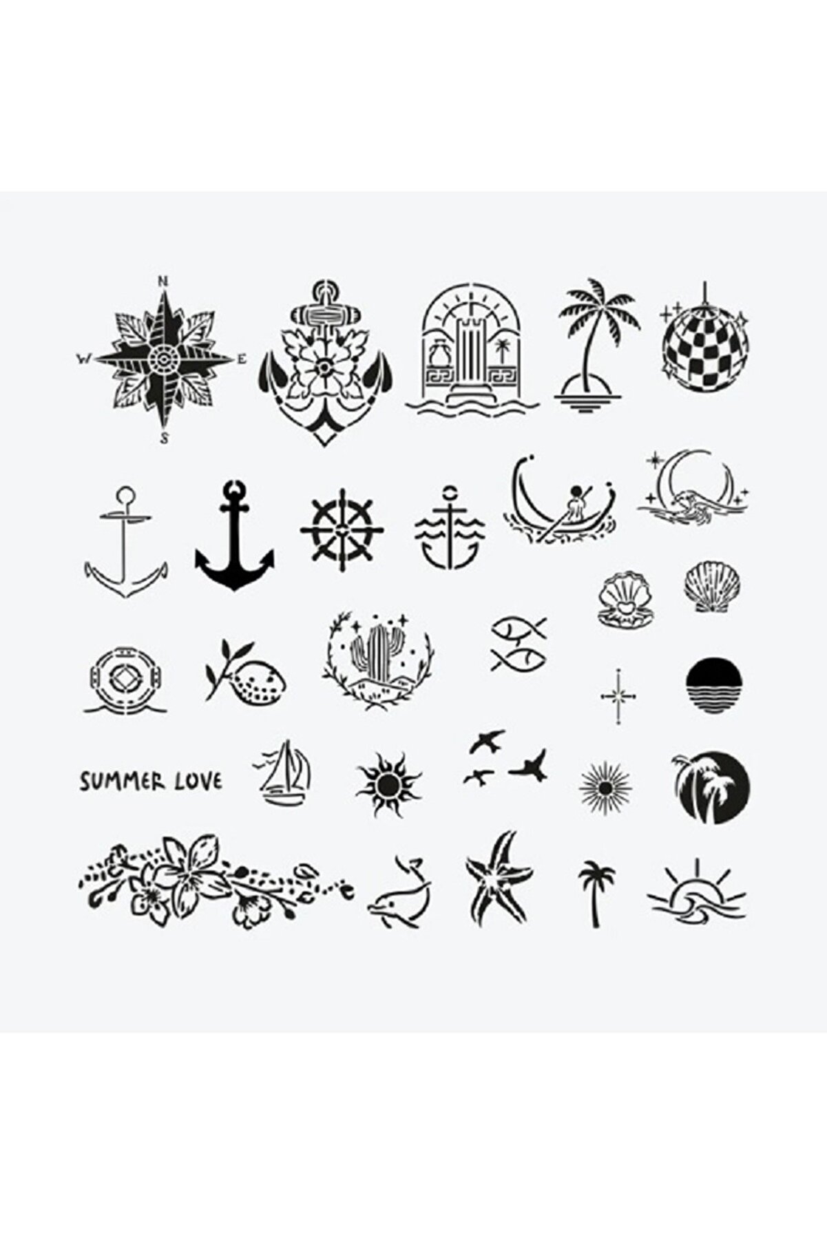 Ai̇rbrush Tattoo Bodrum Ci̇ty Pack Ge&ccedil;i̇ci̇ D&ouml;vme Şablon Seti̇ 30 Desen Spreysi̇z Sadece Şablon