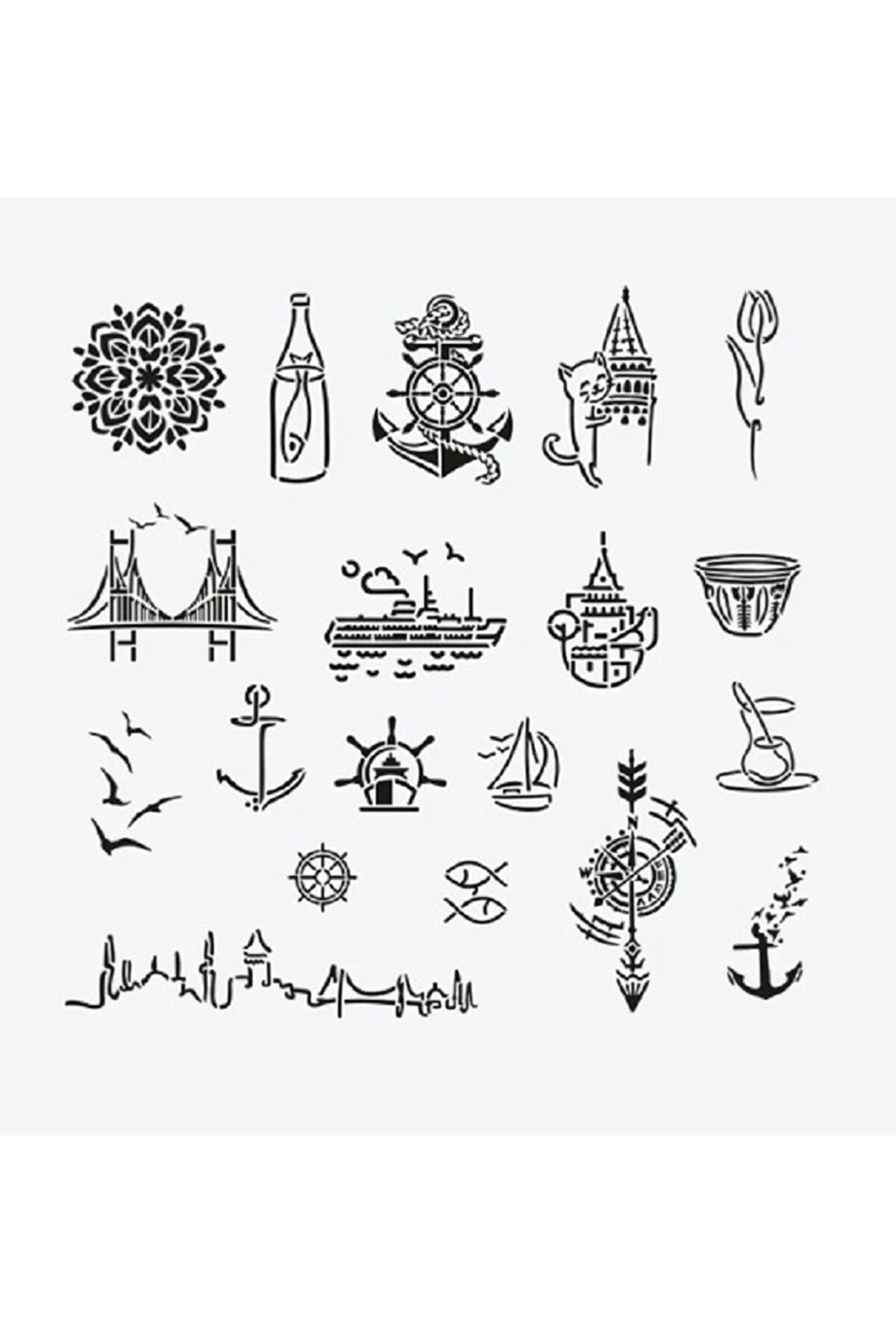 Ai̇rbrush Tattoo İstanbul Ci̇ty Pack Spray Tattoo Geçi̇ci̇ Dövme Seti̇ 19 Desen 1 Si̇yah Sprey