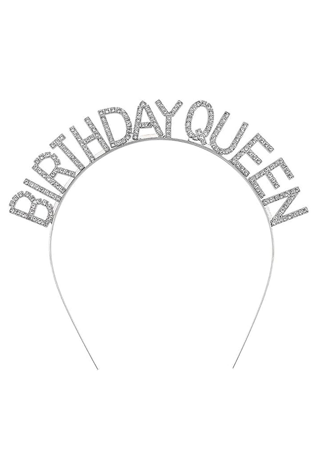 Go İthalat G&uuml;m&uuml;ş Renk Kri̇stal Taşlı Parlak Bi̇rthday Queen Yazılı Krali̇&ccedil;e Ta&ccedil; 16X17 Cm (4457)