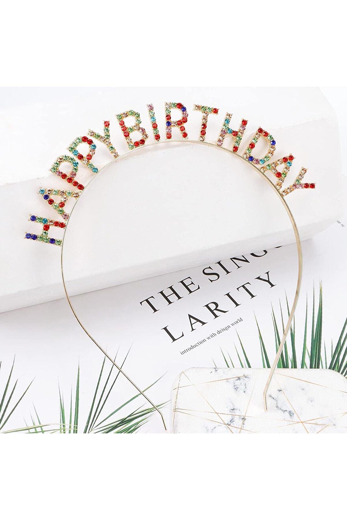 Go İthalat Rengarenk Kri̇stal Taşlı Ekstra L&uuml;ks G&uuml;m&uuml;ş Kaplama Happy Bi̇rthday Ta&ccedil; 16X17 Cm (4457)