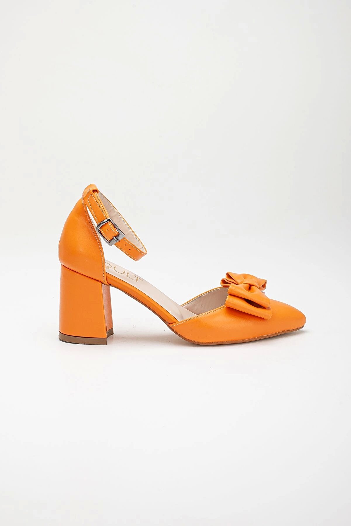 Gult Kadın Kalın Kısa Topuklu Papyonlu Yazlık Ayakkabı Turuncu