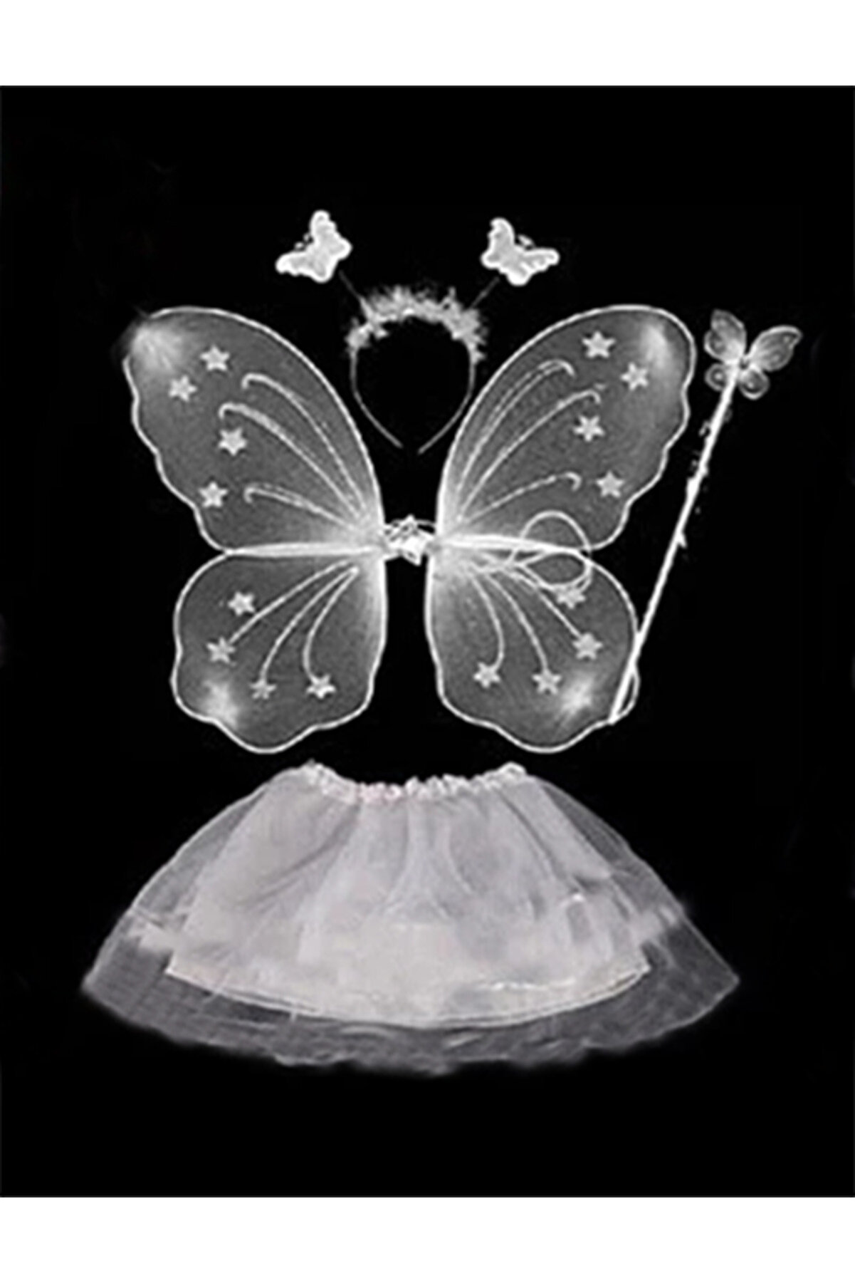 Go İthalat Beyaz Kelebek Kost&uuml;m&uuml; - Beyaz Kelebek Kost&uuml;m Aksesuar Seti̇ 4 Par&ccedil;a (4457)