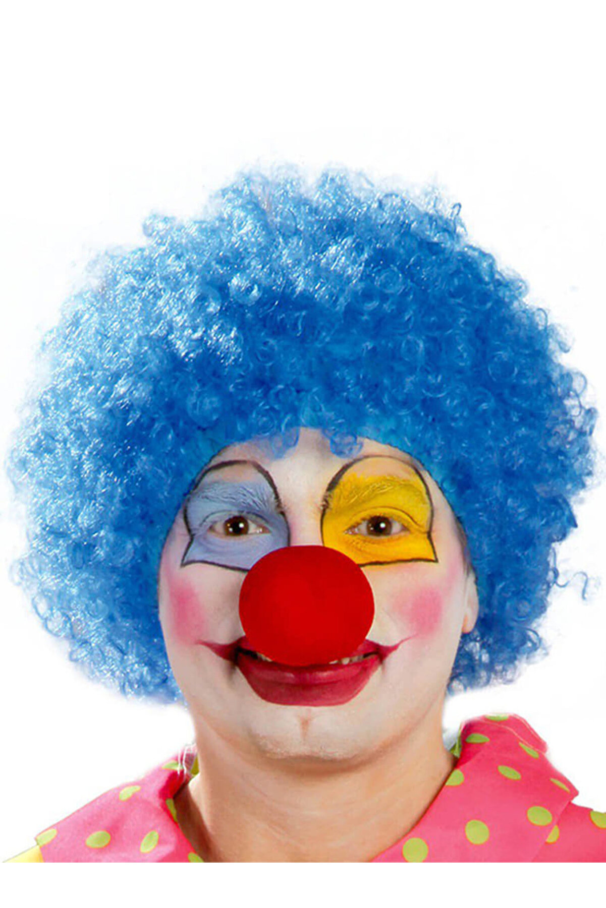 Go İthalat Mavi̇ Renk Kıvırcık Afro Bonus Peruk Takma Sa&ccedil; Ve Kırmızı Burun Seti̇