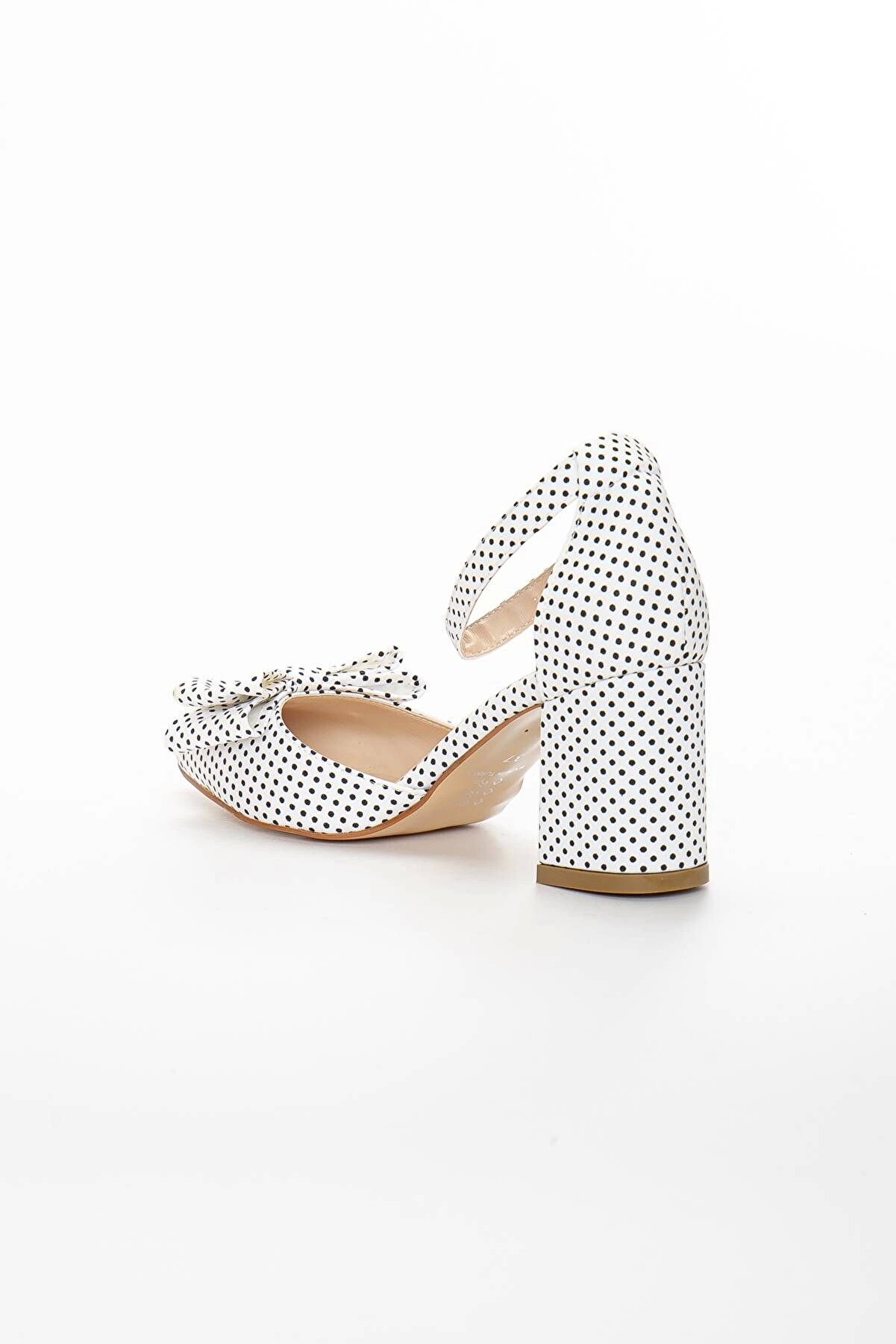 Gult Kadın Kalın Kısa Topuklu Papyonlu Yazlık Ayakkabı Beyaz Puanti̇yeli̇