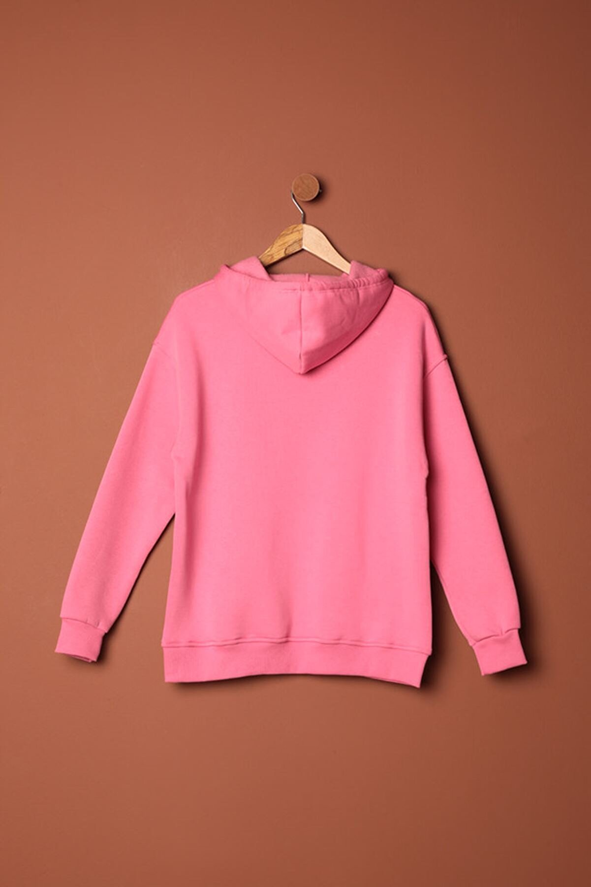 Glamour &Uuml;&ccedil; İpli̇k Kumaş Kanguru Cep Kap&uuml;şonlu Kadın Pembe Sweat
