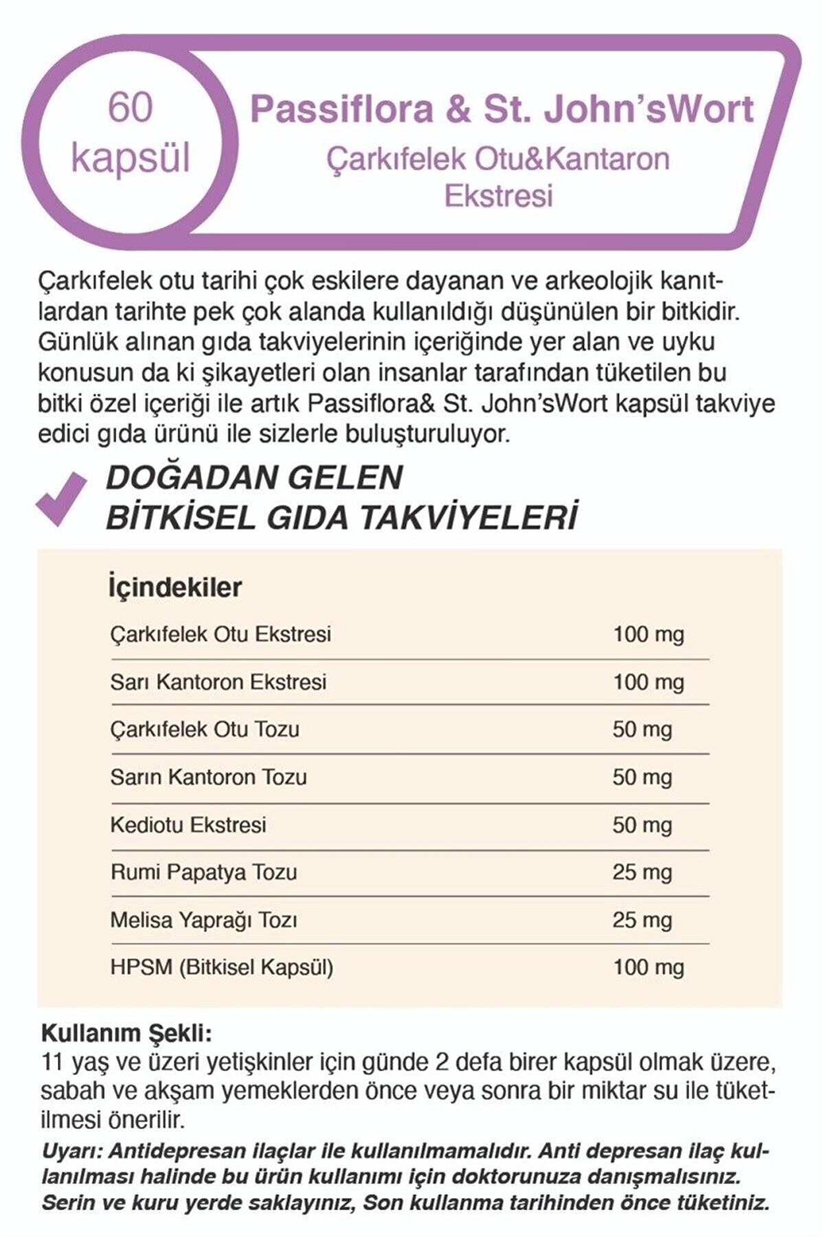 Passi̇flora Uykuya Yardımcı Çarkıfelek Otu & Kantaron Ekstreli̇ 60 Lı 500 Mg Kapsül