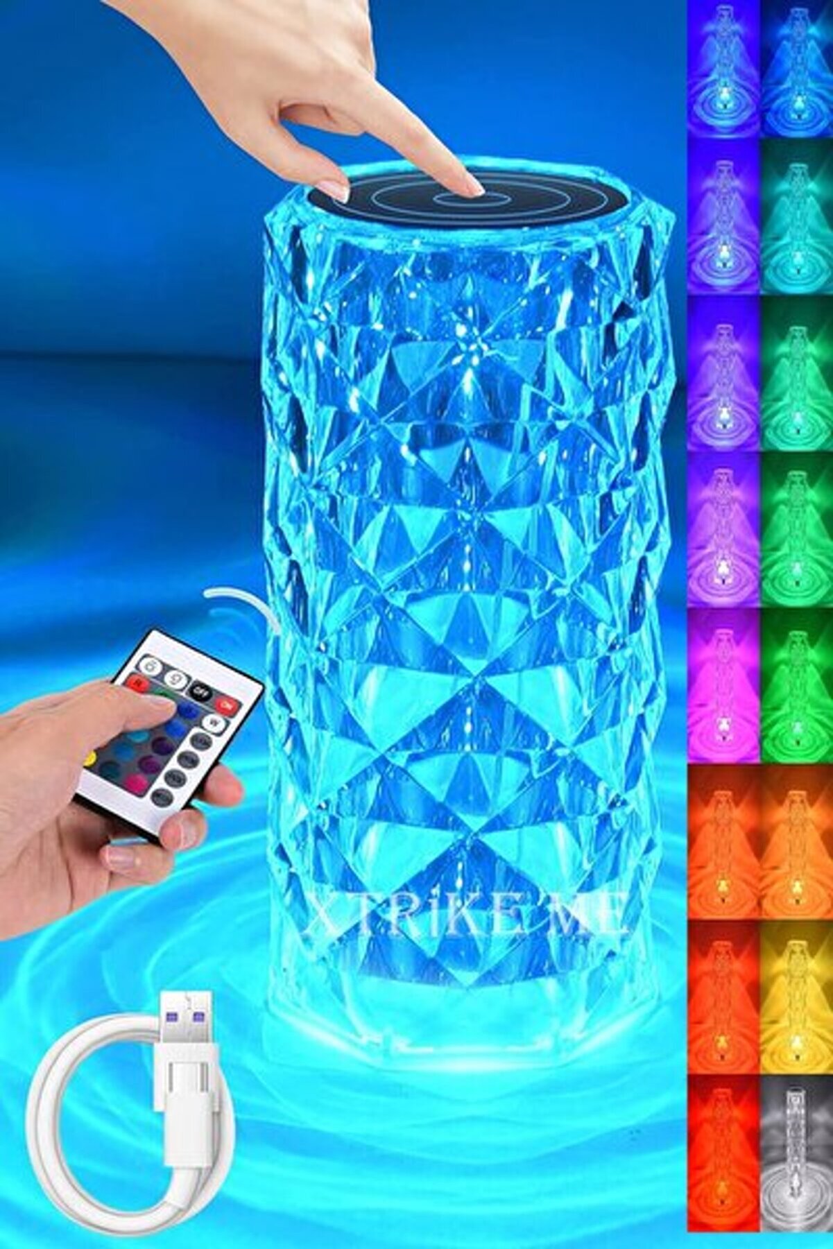 Go İthalat Kri̇stal Elmas Masa Lambası 16 Renk Usb Şarjlı Dokunmati̇k (5224)