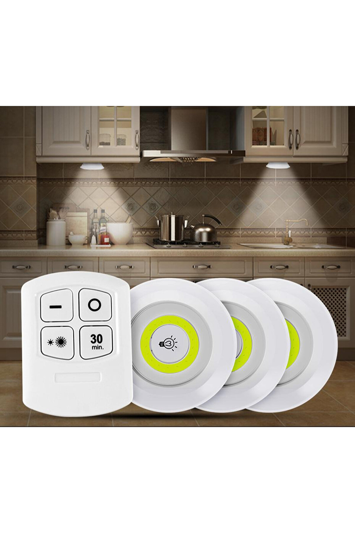 Go İthalat Uzaktan Kumandalı Yapışkanlı Kablosuz Pi̇lli̇ Led 3&rsquo;L&uuml; (4940)