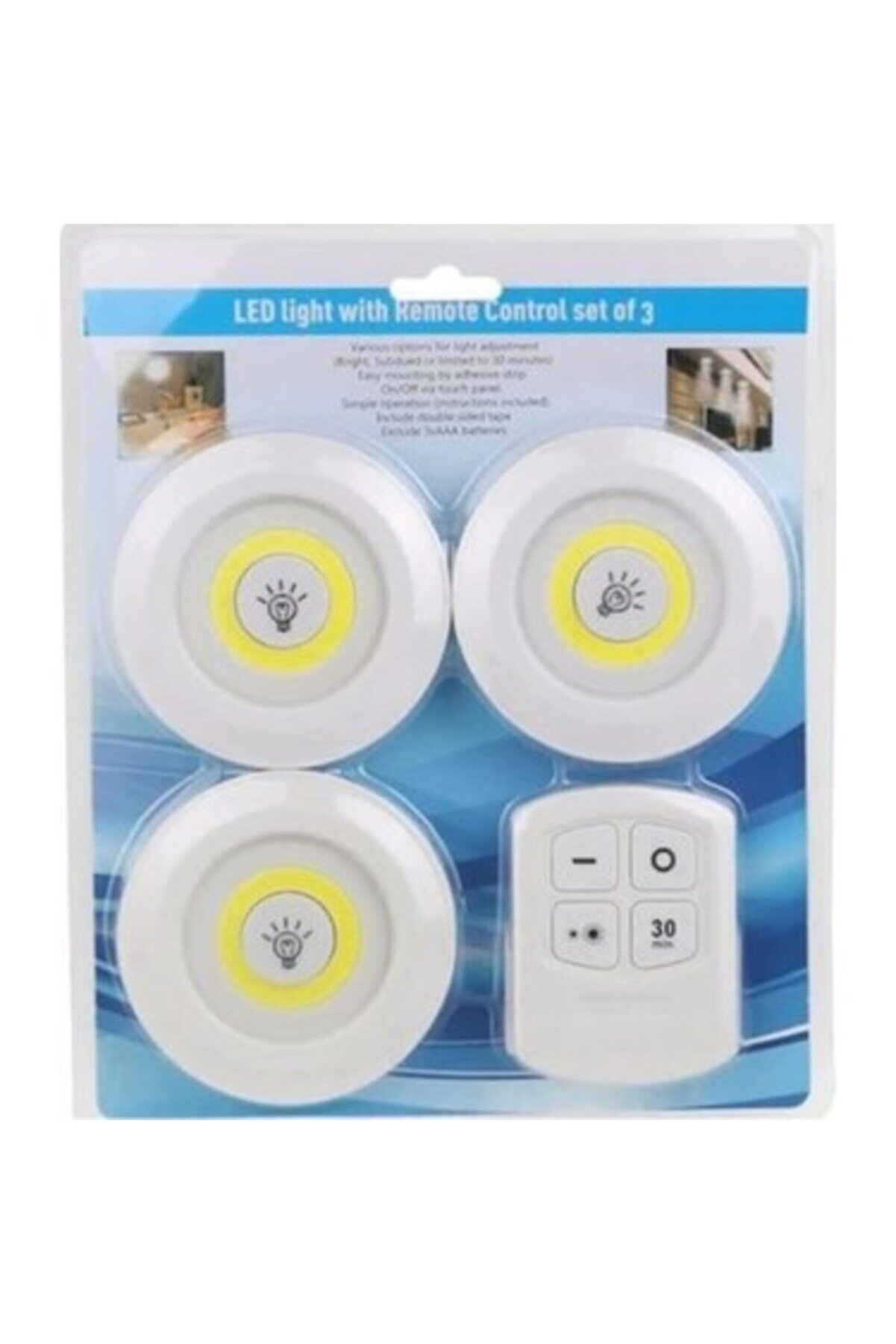 Go İthalat Uzaktan Kumandalı Yapışkanlı Kablosuz Pi̇lli̇ Led 3&rsquo;L&uuml; (4940)