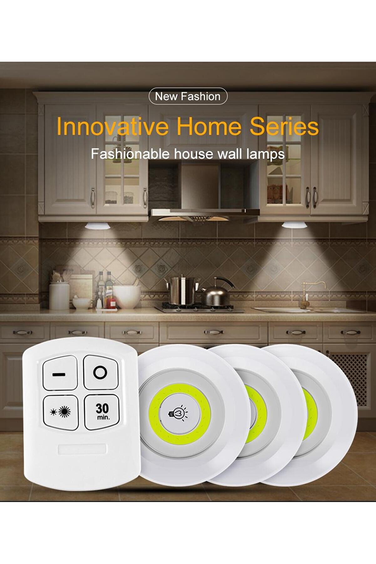 Go İthalat Uzaktan Kumandalı Yapışkanlı Kablosuz Pi̇lli̇ Led 3&rsquo;L&uuml; (4940)