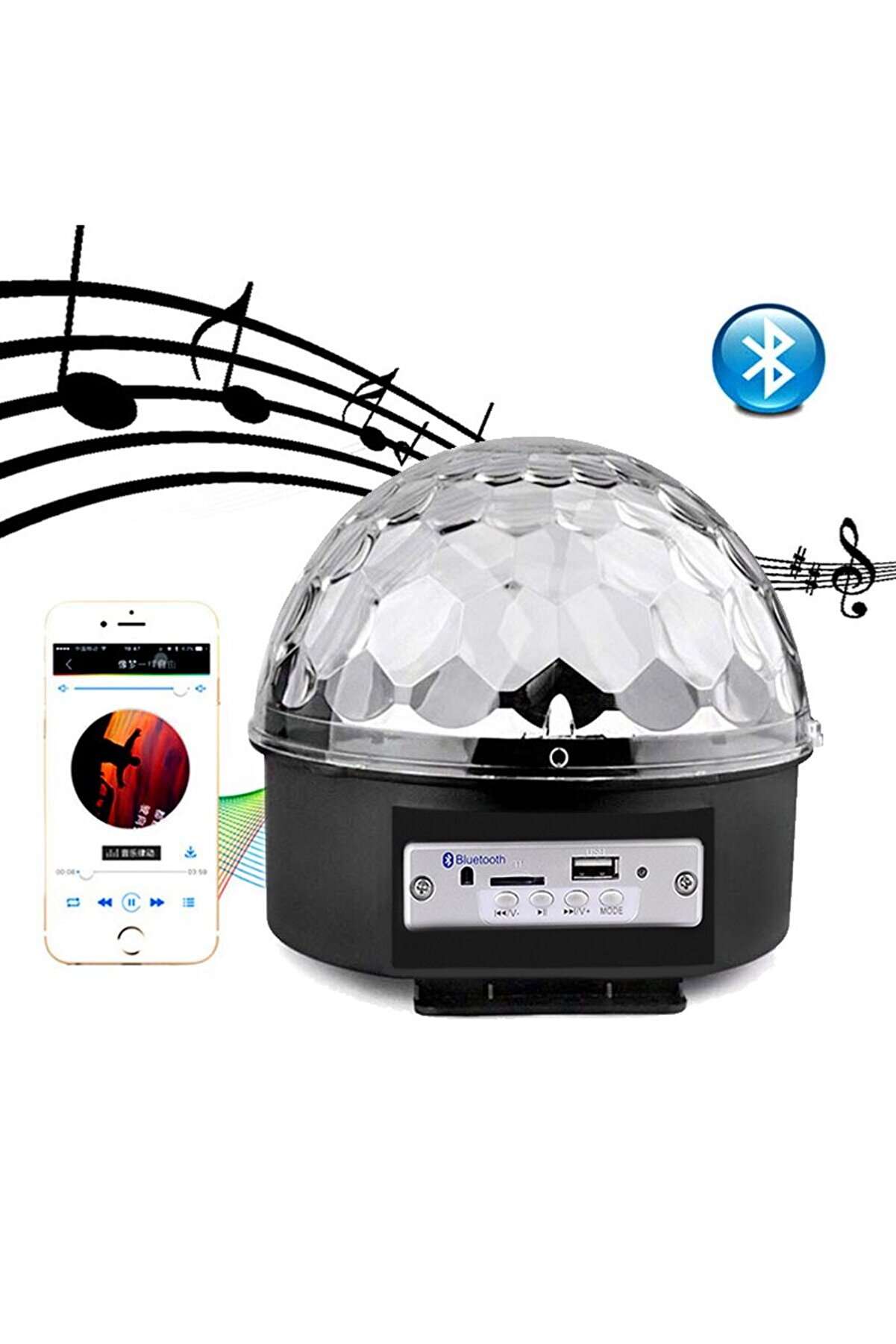 Go İthalat Bluetooth Sd Aux Usb Led Di̇sko Lamba Topu Speaker (4457)