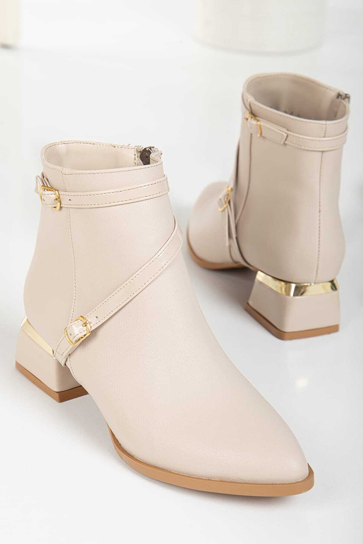 Gult Kadın Tokalı  Bot Bej