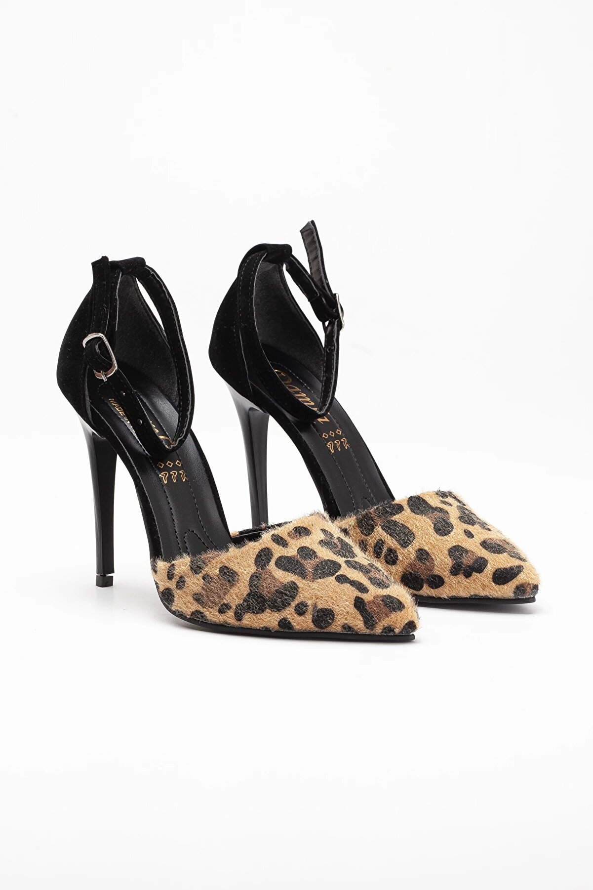 Gult Kadın İnce Yüksek Topuklu Leopar Desenli̇ Ayakkabı Kombi̇ni̇