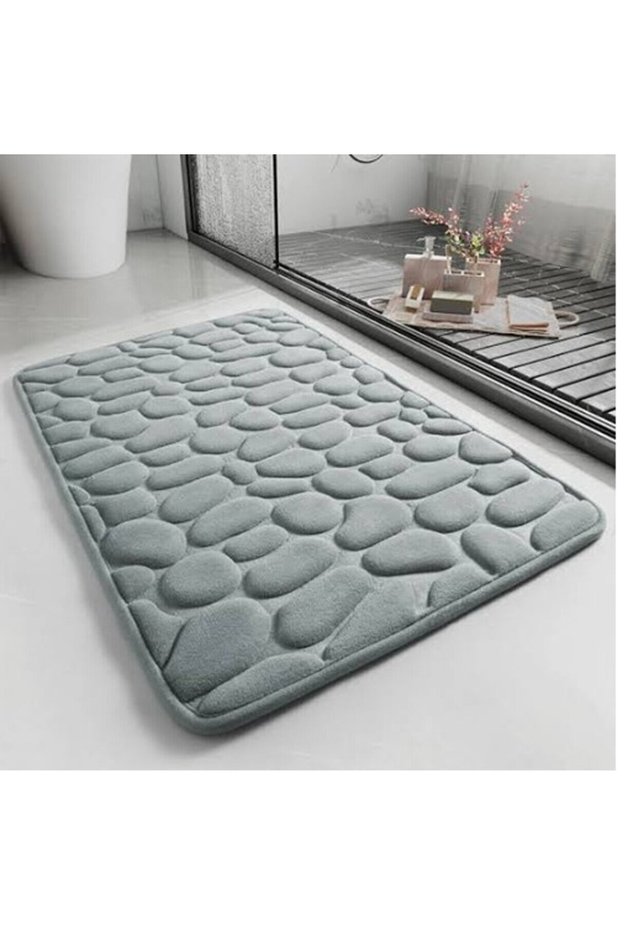 evimdeyokyok Memory Kaydırmaz Banyo Paspası Gri