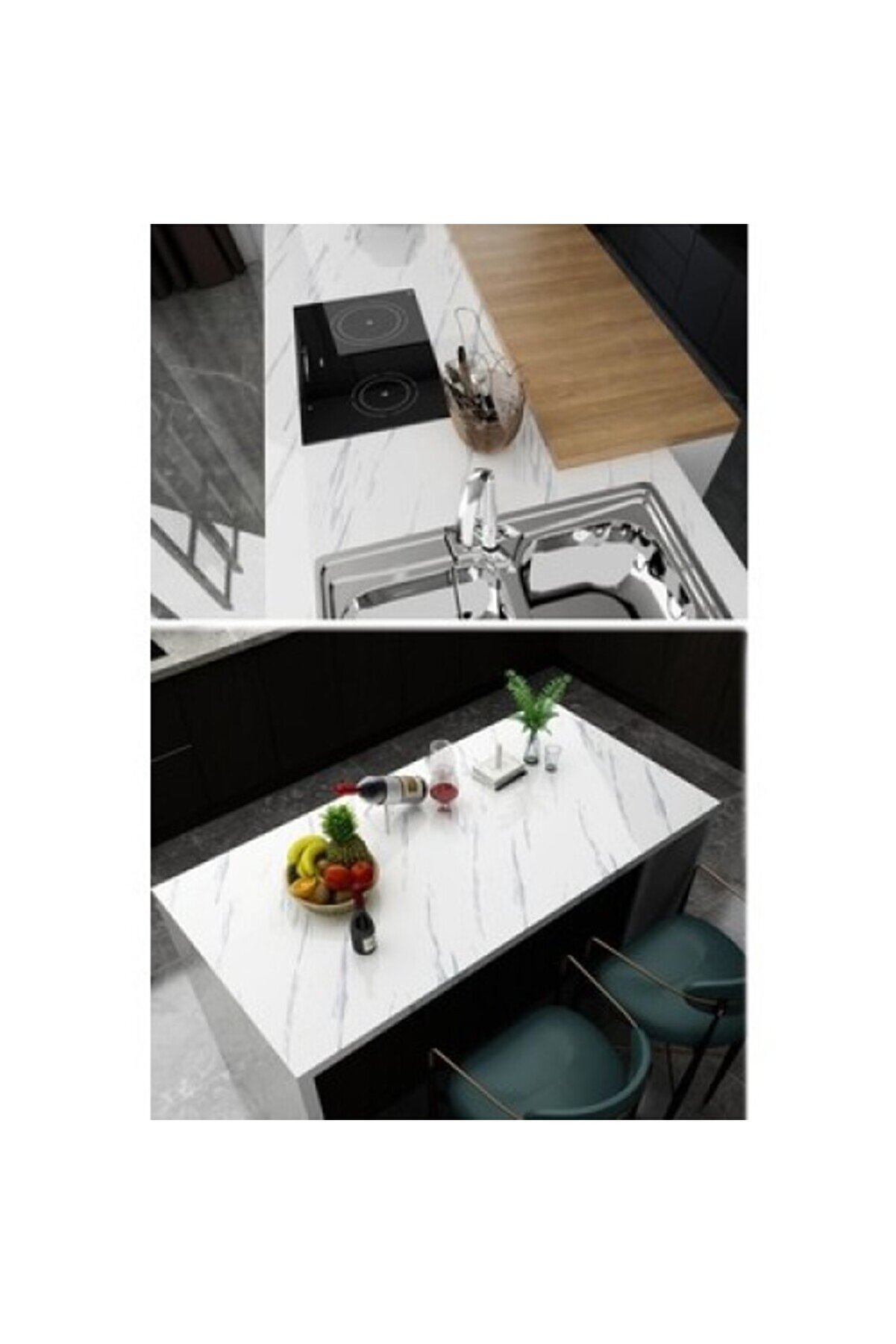 Beyaz Mermer Desenli̇ Yapışkanlı Tezgah Folyosu (3 Mt.x 60 Cm)