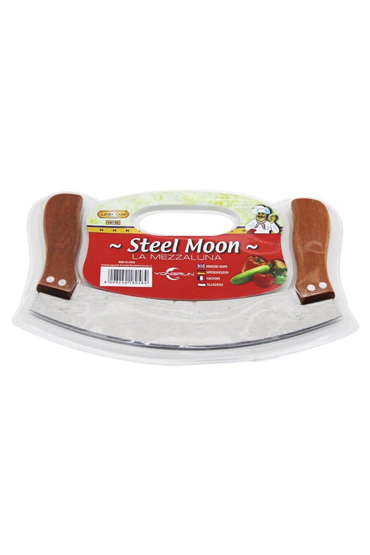 Go İthalat Steel Moon &Ccedil;i̇ft Ahşap Saplı Zırh Bı&ccedil;ak Kesi̇ci̇ - Doğrayıcı 24 X 14 X 1,5 Cm (4674)