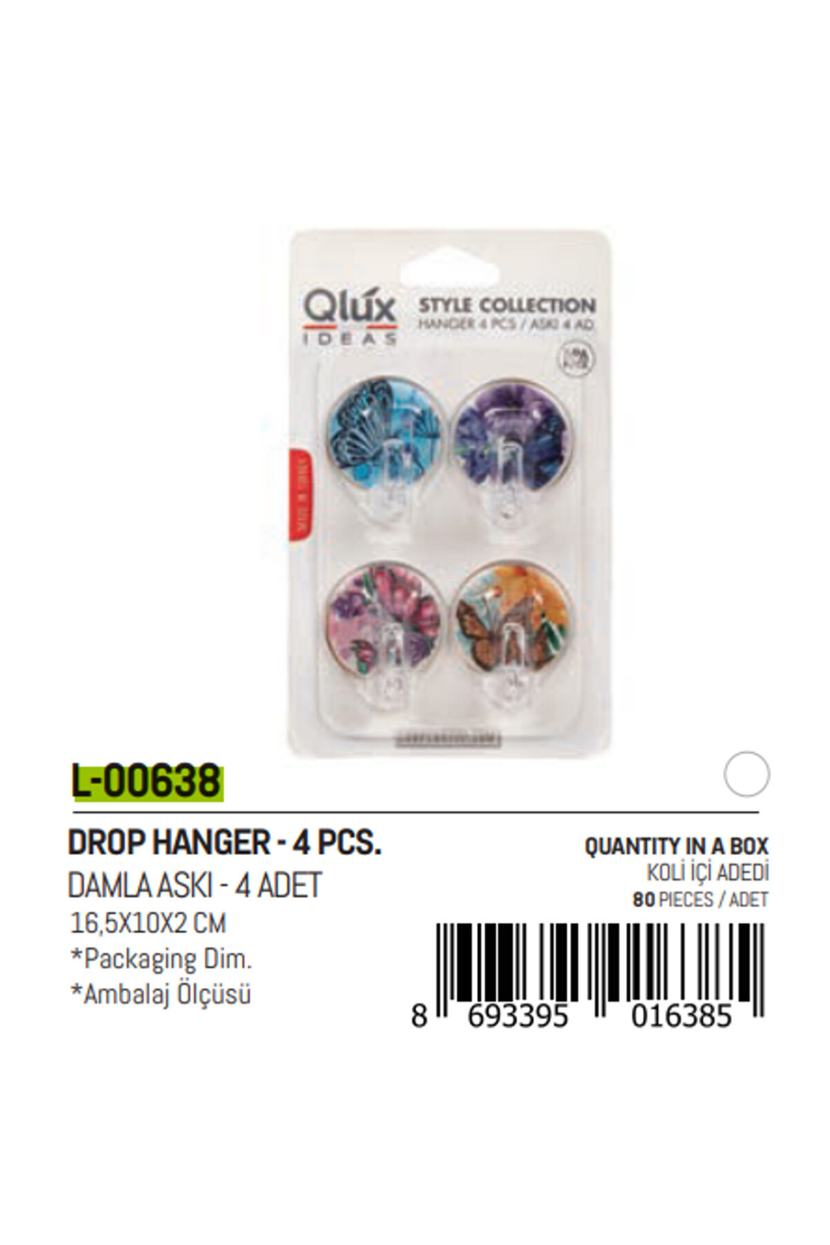 Go İthalat 4 Par&ccedil;a Damla K&uuml;&ccedil;&uuml;k Yapışkan Askı (4457)