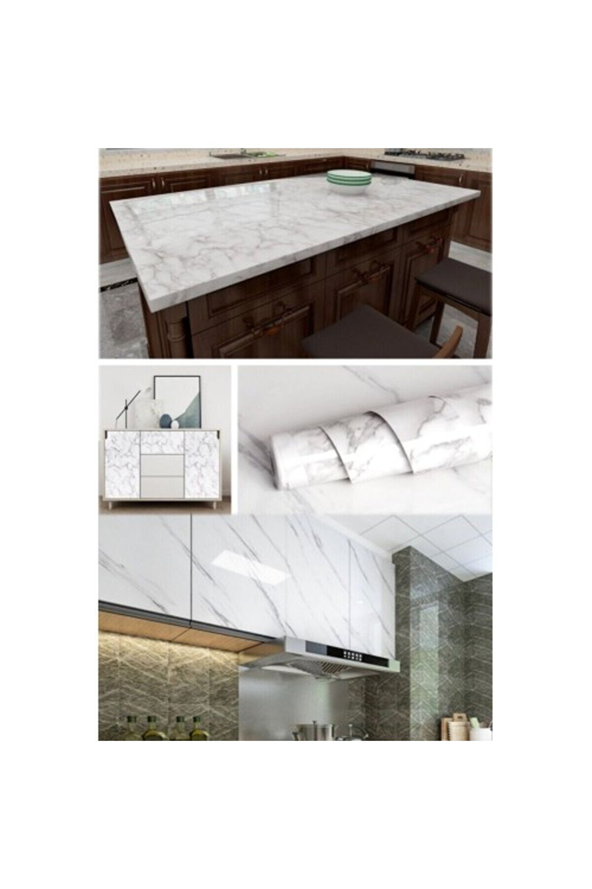 Beyaz Mermer Desenli̇ Yapışkanlı Tezgah Folyosu (3 Mt.x 60 Cm)