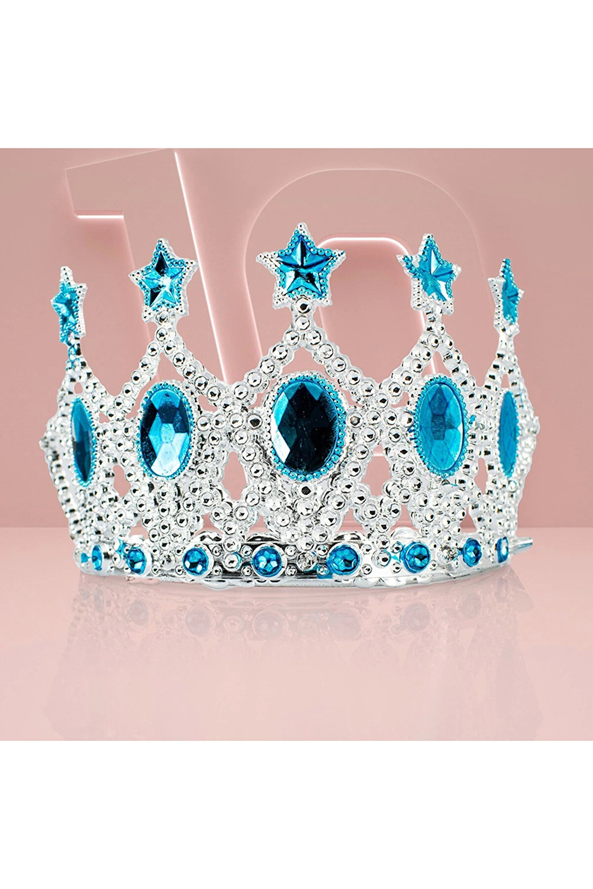 Go İthalat &Ccedil;ocuk Krali̇&ccedil;e Tacı - Mavi̇ Yıldız Işlemeli̇ Prenses Tacı 15X7 Cm