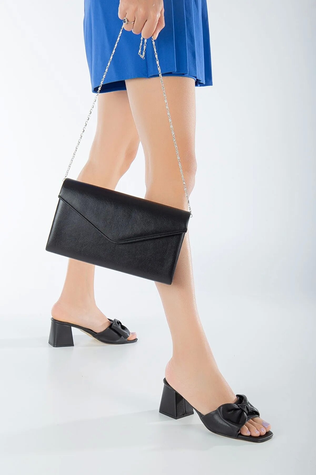 Gult Kadın 5 Cm Kalın Topuklu Çanta Kombi̇nli̇ Terli̇k Takımı