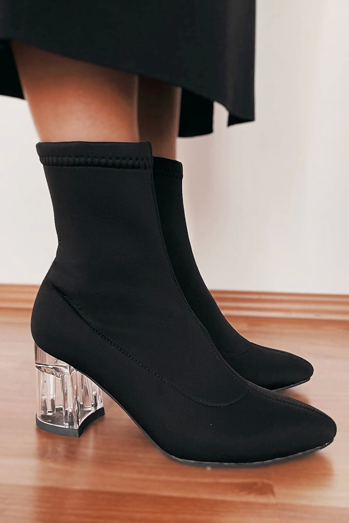 Gult Kadın Çorap Bot Esnek Dalgıç Kumaşı Şeffaf Topuklu