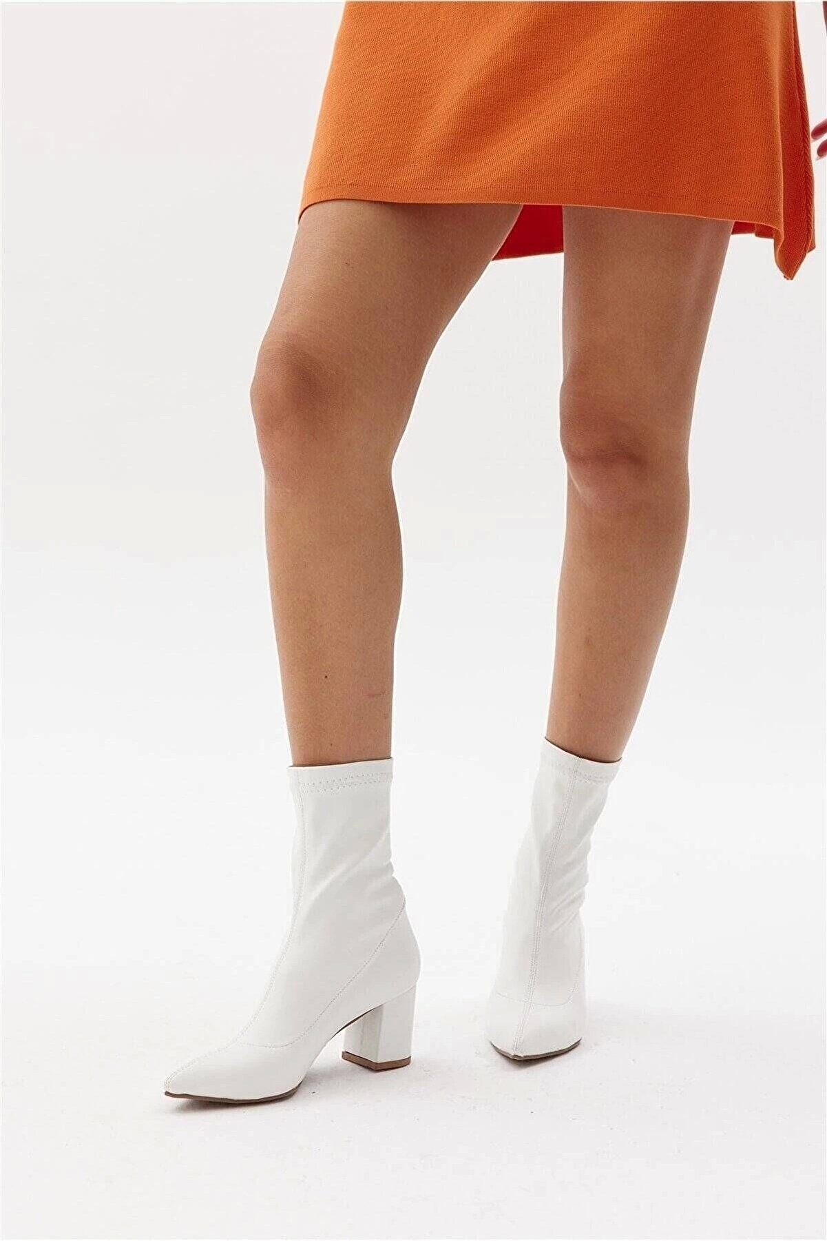 Gult Kadın Beyaz Streç Bot, Kadın Beyaz Topuklu Bot & Booti̇e