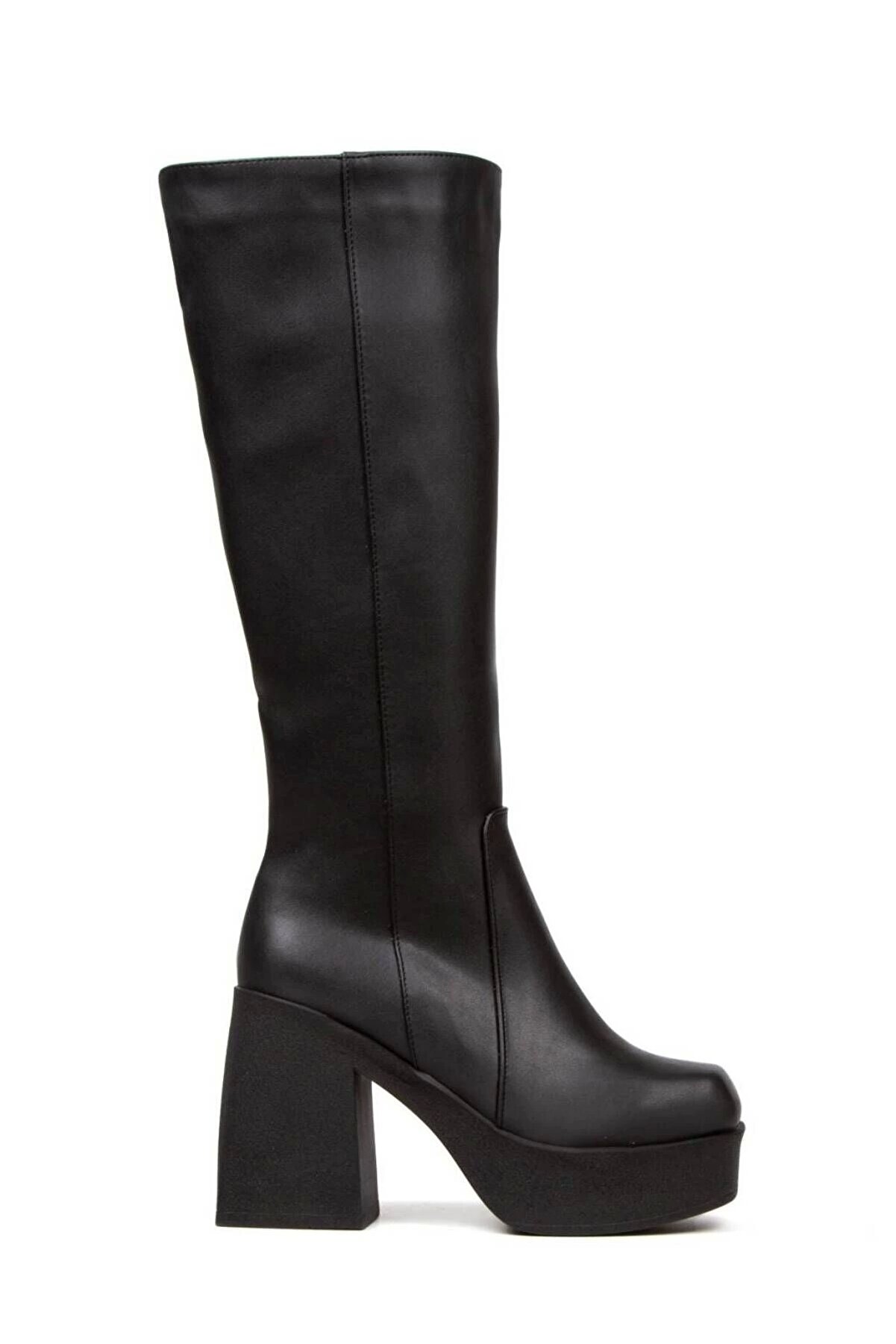 Gult Kadın Si̇yah Ci̇lt Platform Topuklu Çi̇zme