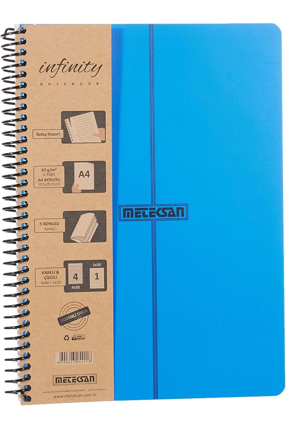 STOREMAX ynsShoping Serisi, A4, 5 Konulu (4, 1 Çizgili) 150 Yaprak PP Kapaklı Spiralli Defter, Lacivert NewTr