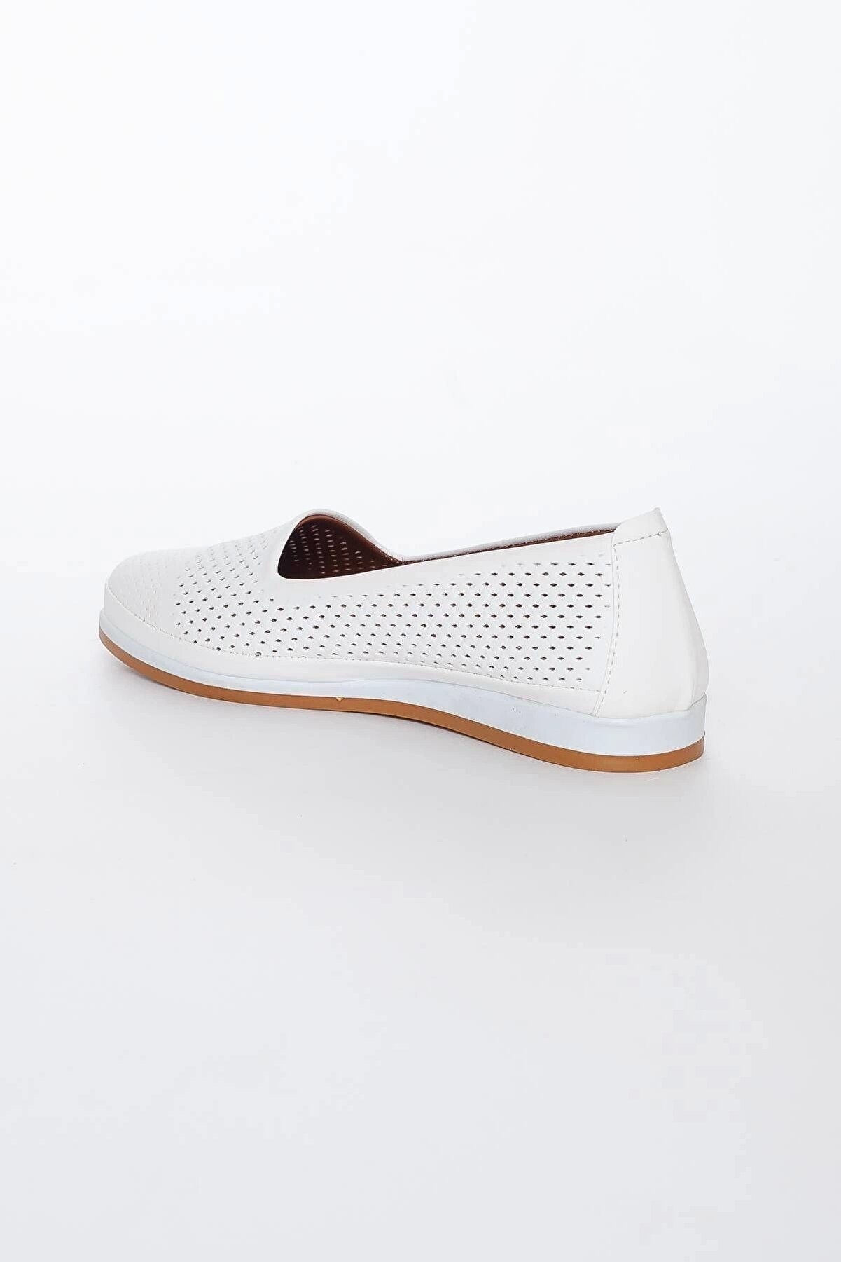 Gult Haki̇ki̇ Deri̇ Kadın Günlük Ayakkabı Beyaz Lazer Işlemeli̇