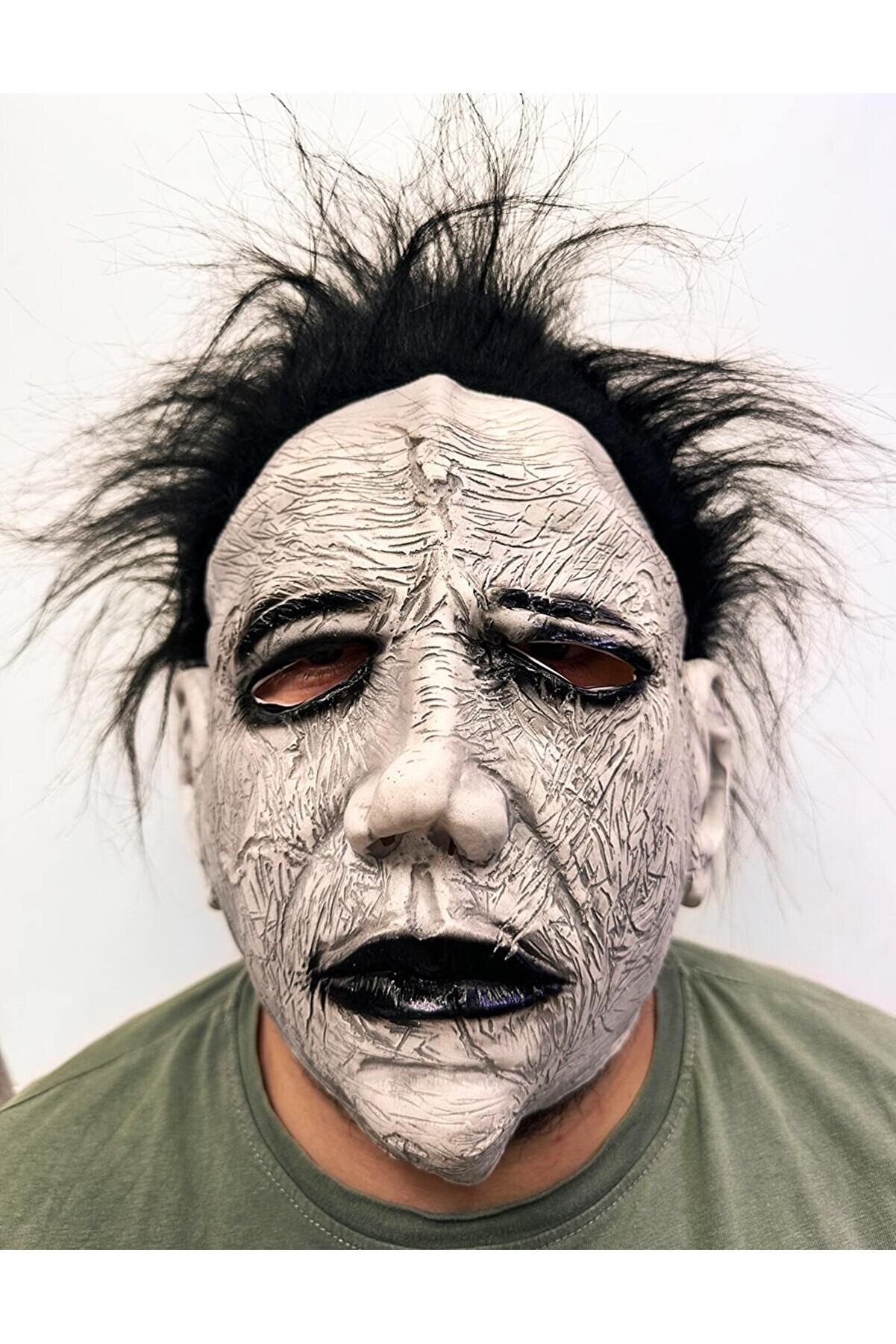 Si̇yah Saçlı Mi̇chael Myers Lateks Yüze Tam Yapışan Et Maske Korku Maskesi̇