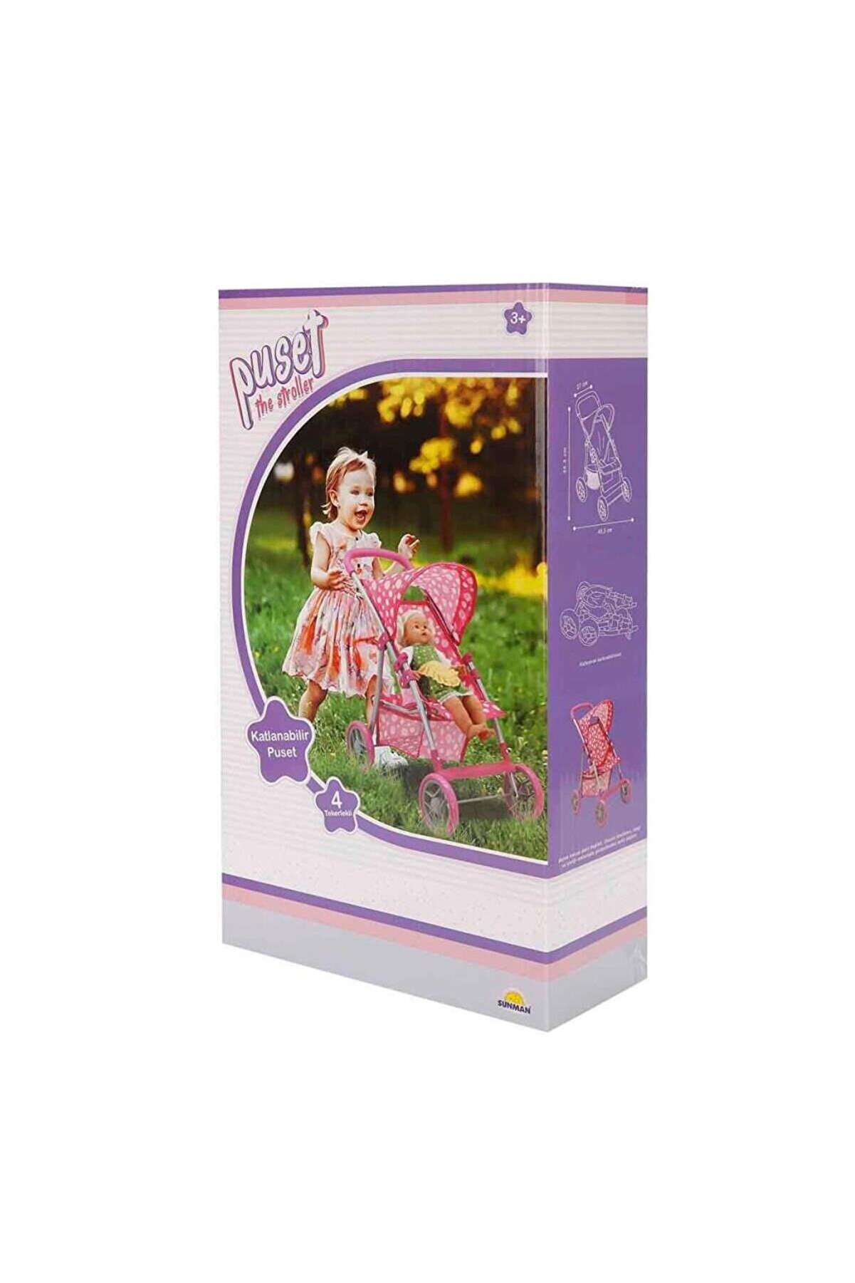 Nessi̇world 0664 Puanti̇ye Desenli̇, 4 Tekerlekli̇ Ve Tenteli̇ Oyuncak Puset - Sunman