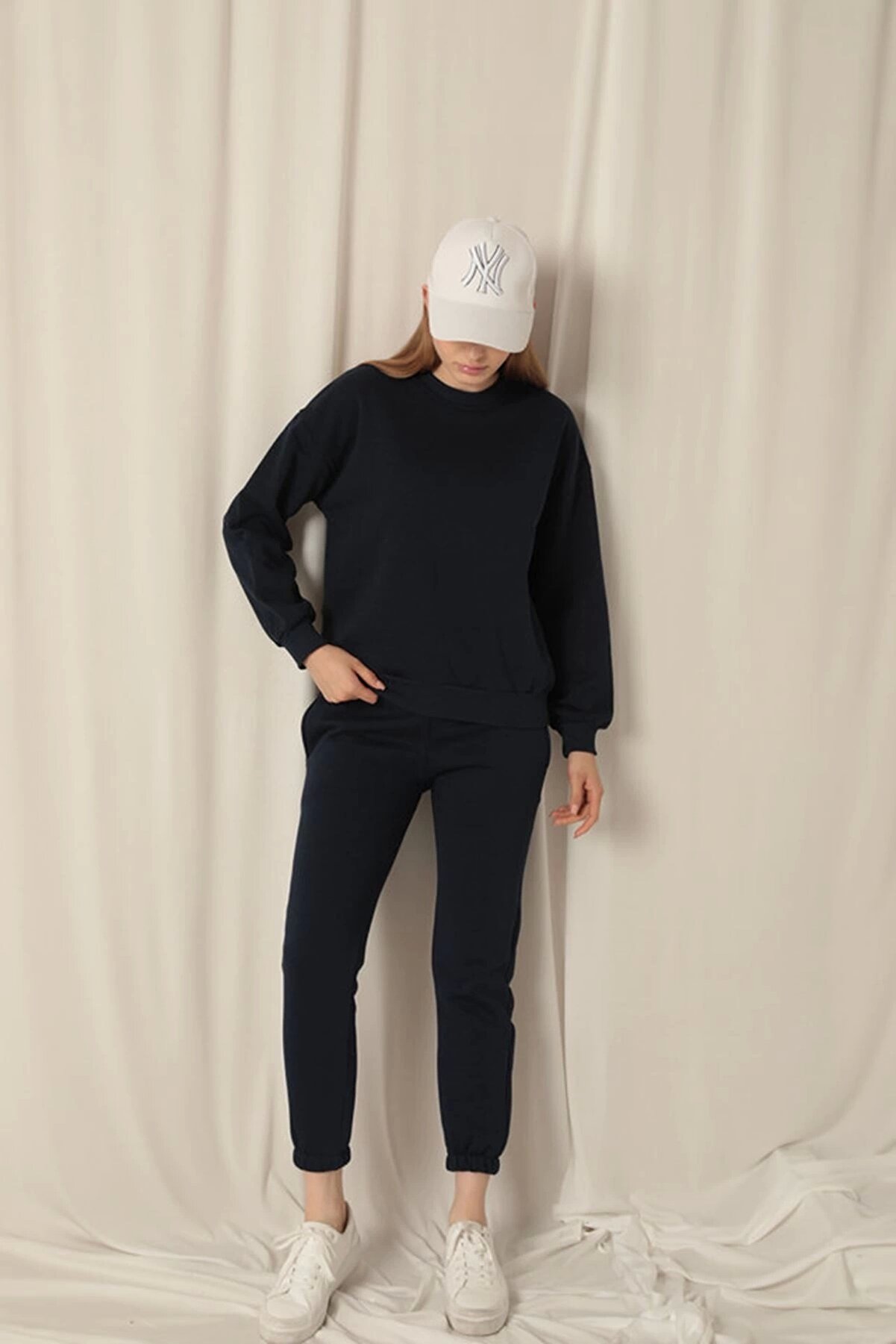 Tufeyo &Uuml;&ccedil; İpli̇k Kumaş Basıc Kadın Laci̇vert Sweat