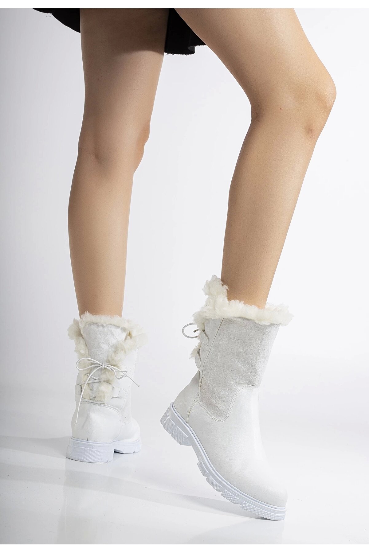 Gult Kadın Kürklü Bot Beyaz