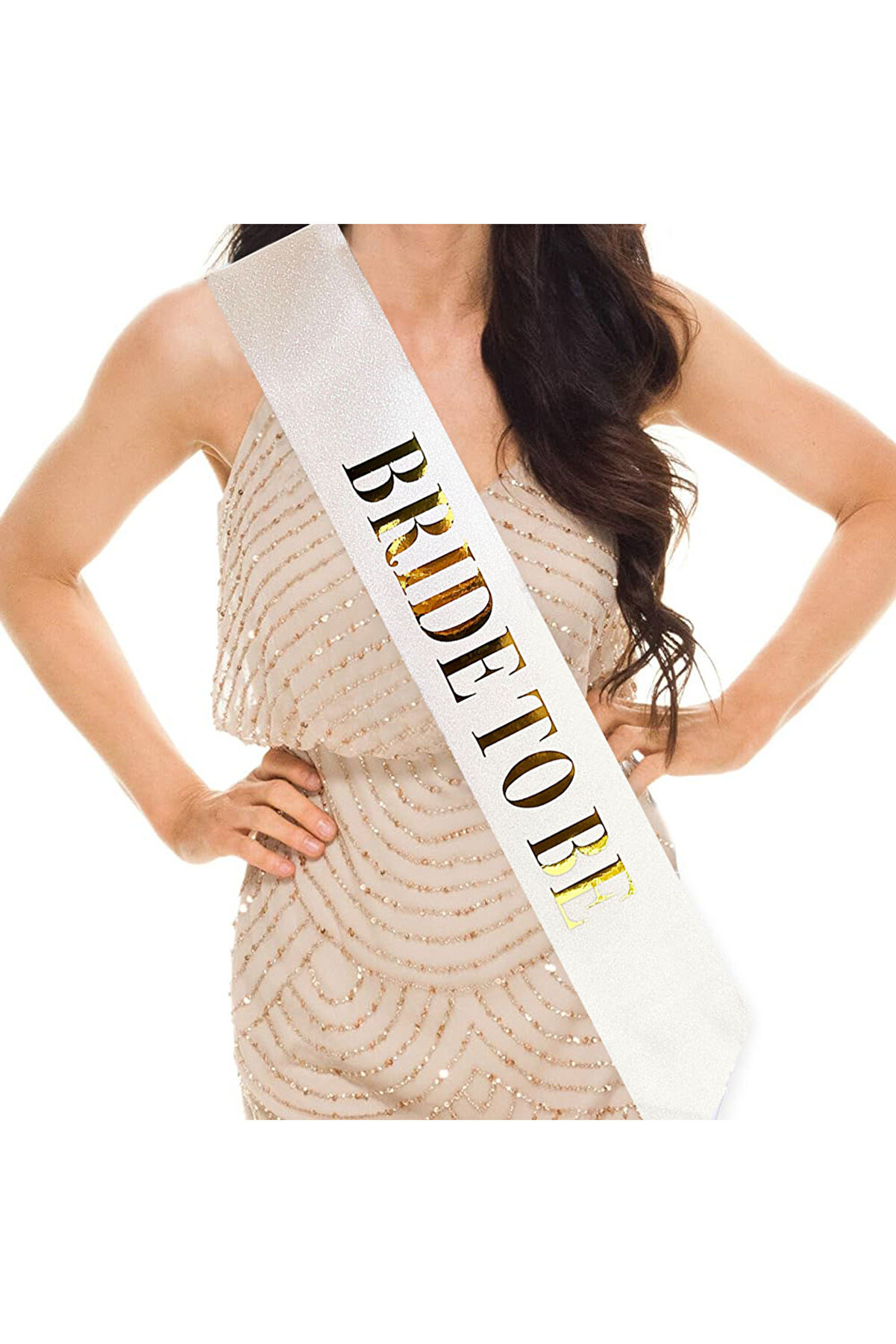 Go İthalat Beyaz &Uuml;zeri̇ Altın B&uuml;y&uuml;k Bri̇de To Be Yazılı Si̇mli̇ Işıltılı Kuşak Kemer 10 Cm Geni̇şli̇k (4130)