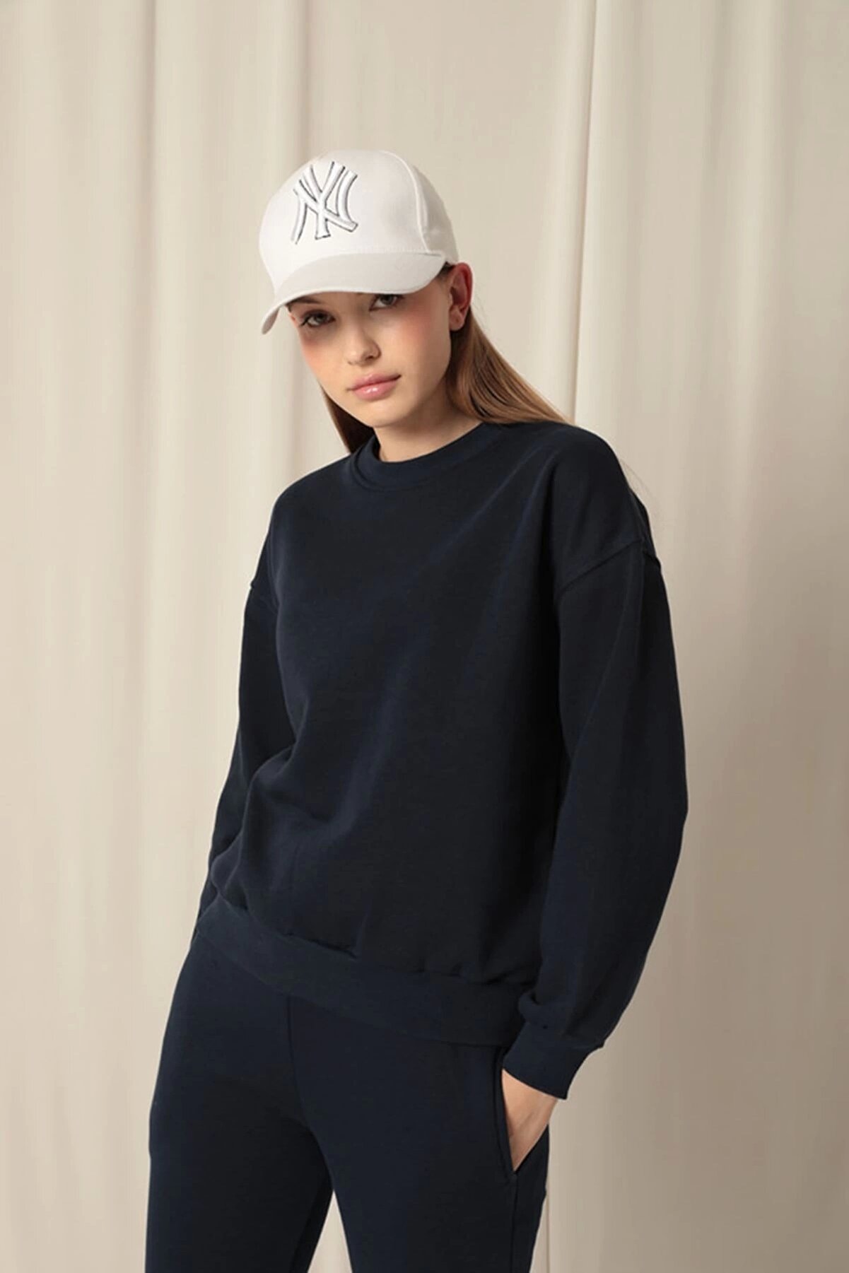 Tufeyo &Uuml;&ccedil; İpli̇k Kumaş Basıc Kadın Laci̇vert Sweat