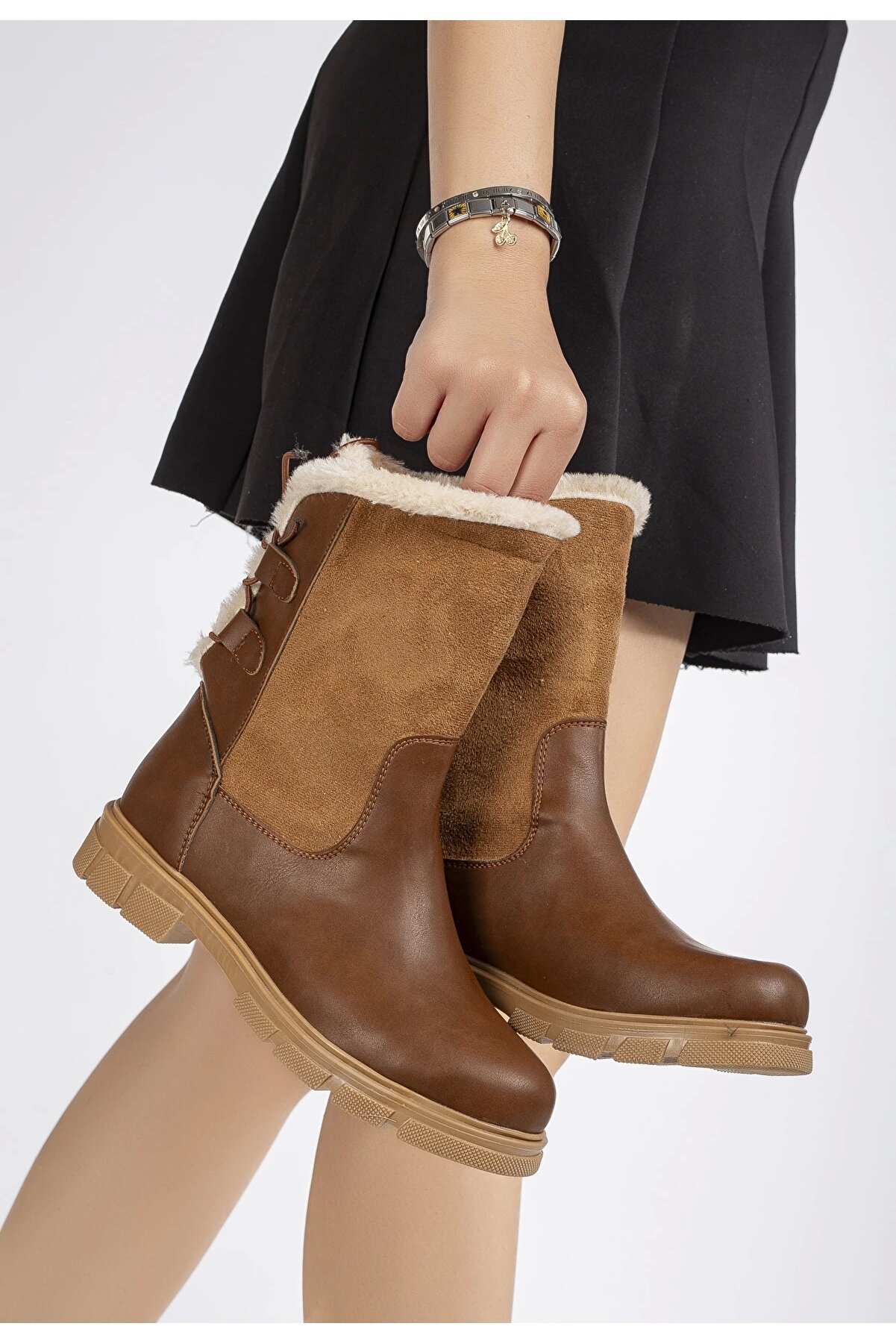 Gult Kadın Kürklü Bot Taba Kahve