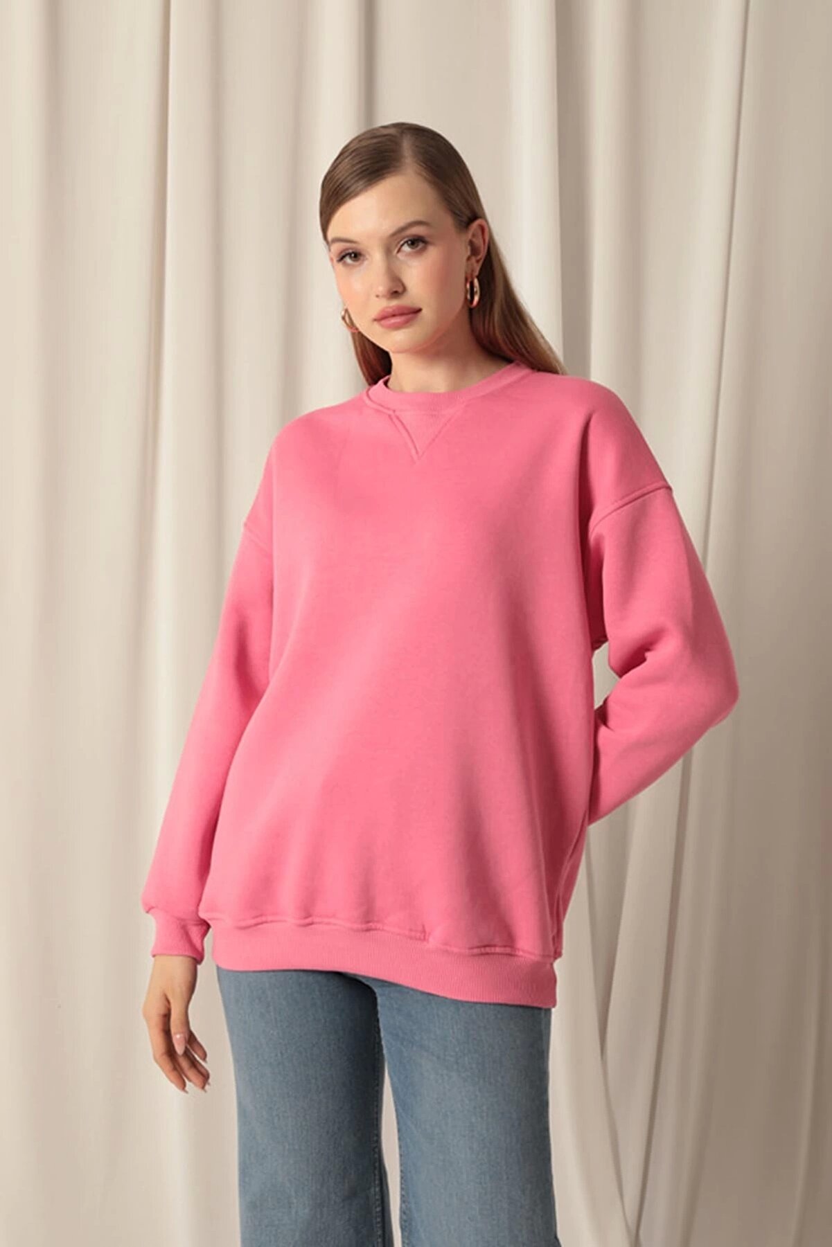 Lukas &Uuml;&ccedil; İpli̇k Karyokalı Sıfır Yaka Kadın Pembe Sweat