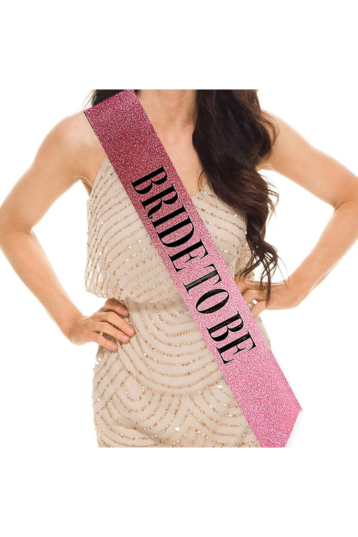 Go İthalat Pembe &Uuml;zeri̇ Si̇yah B&uuml;y&uuml;k Bri̇de To Be Yazılı Si̇mli̇ Işıltılı Kuşak Kemer 10 Cm Geni̇şli̇k (4130)