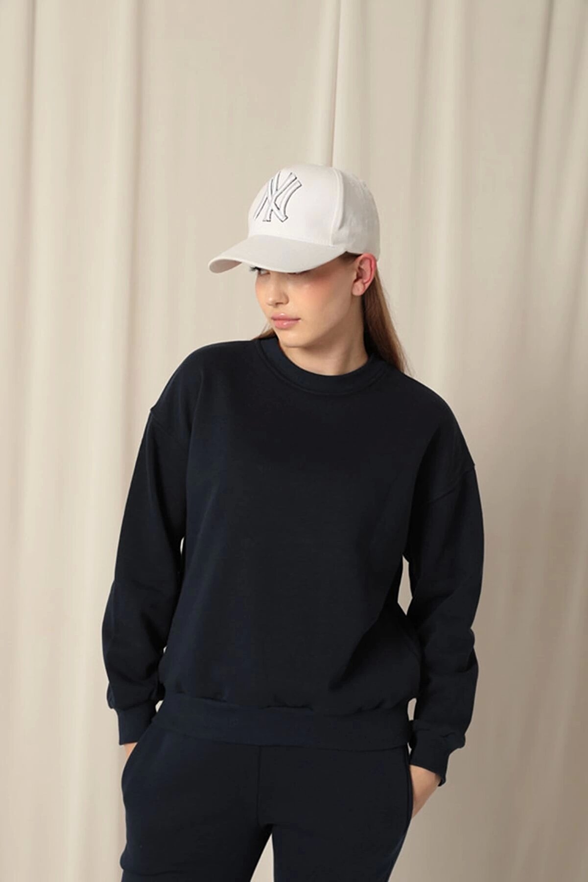 Tufeyo &Uuml;&ccedil; İpli̇k Kumaş Basıc Kadın Laci̇vert Sweat